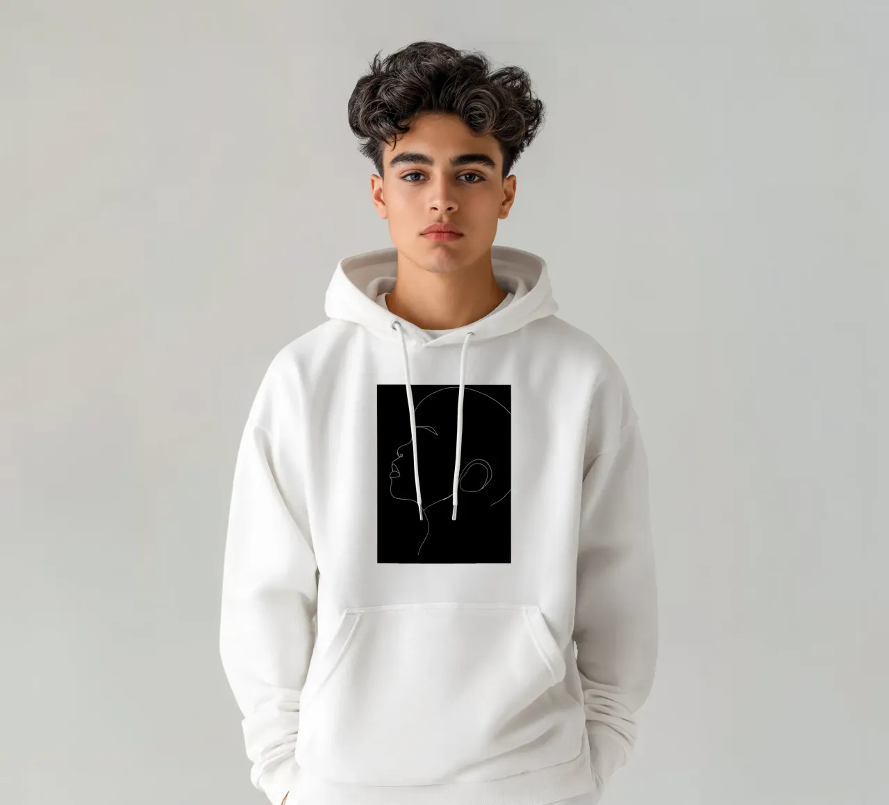 Dessin au trait minimaliste d'un enfant | Modern Abstract Art sweat à capuche de Viv Line Art