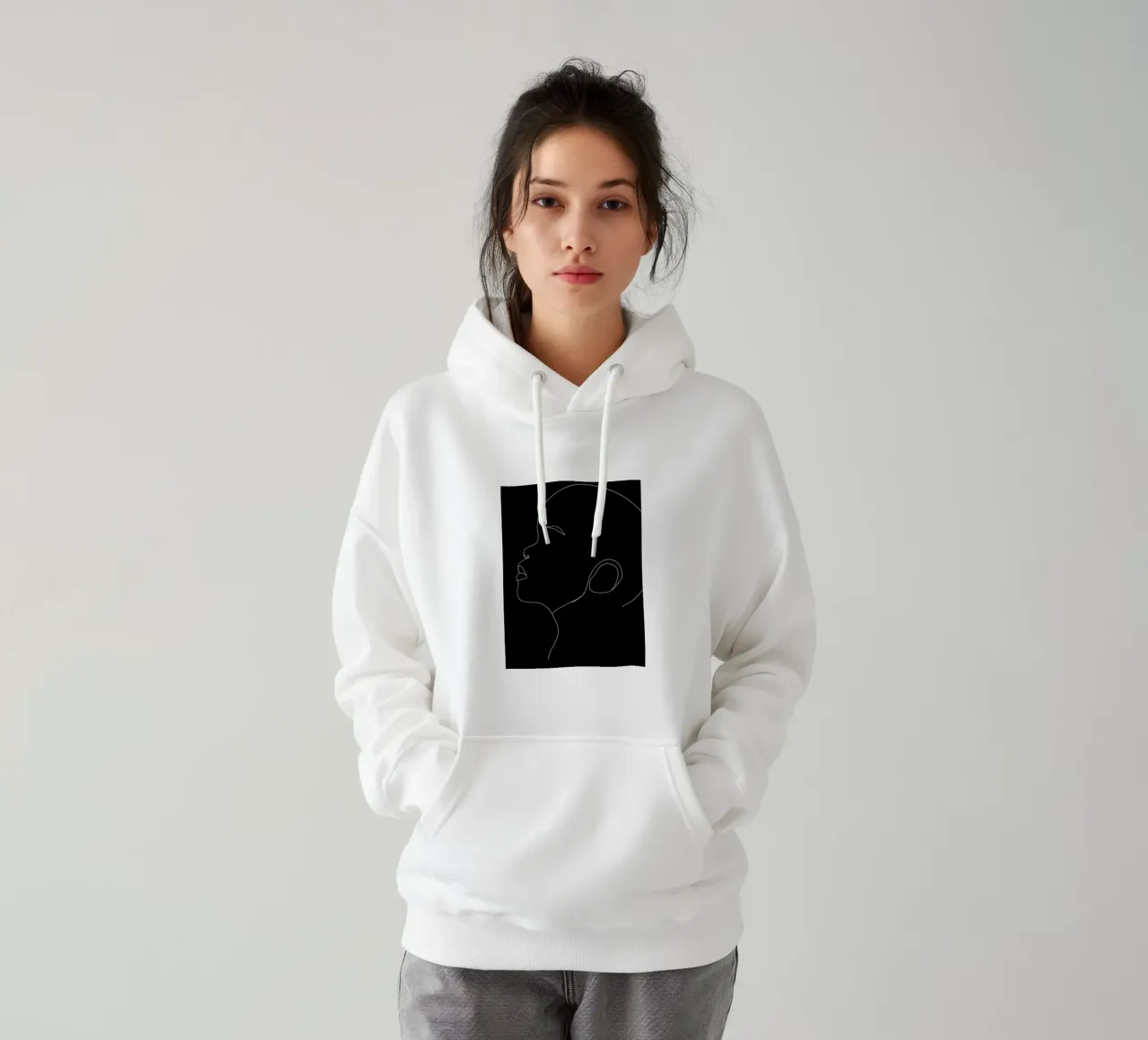 Dessin au trait minimaliste d'un enfant | Modern Abstract Art sweat à capuche de Viv Line Art