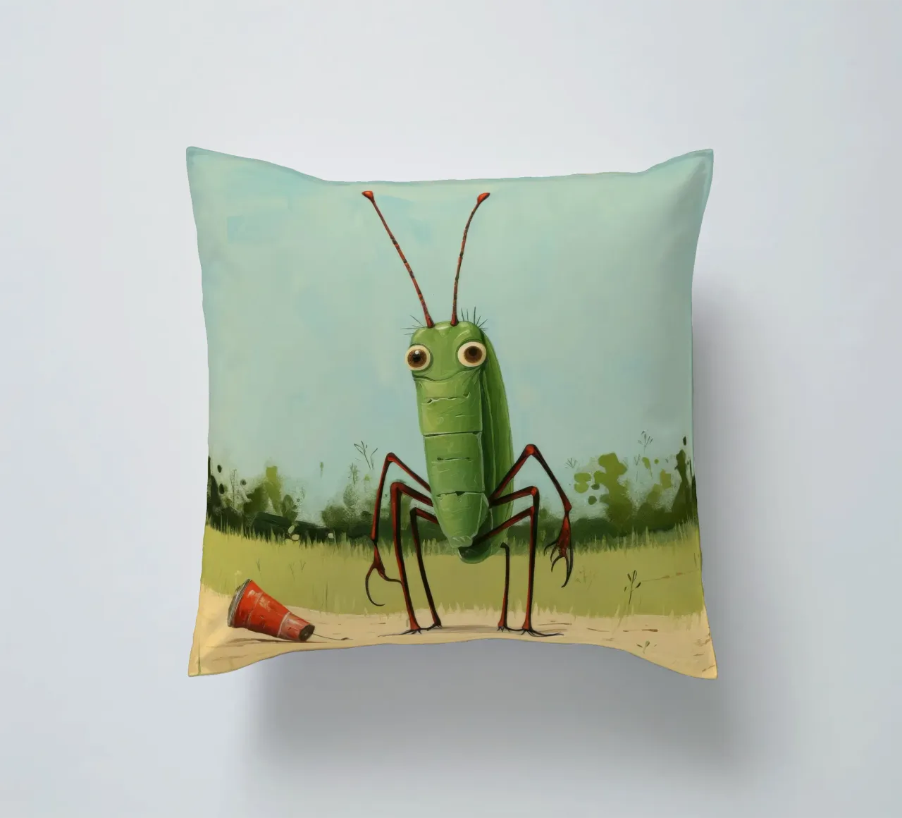 Minimal Grasshopper 1 decorative cushion by Minimal Animal Art