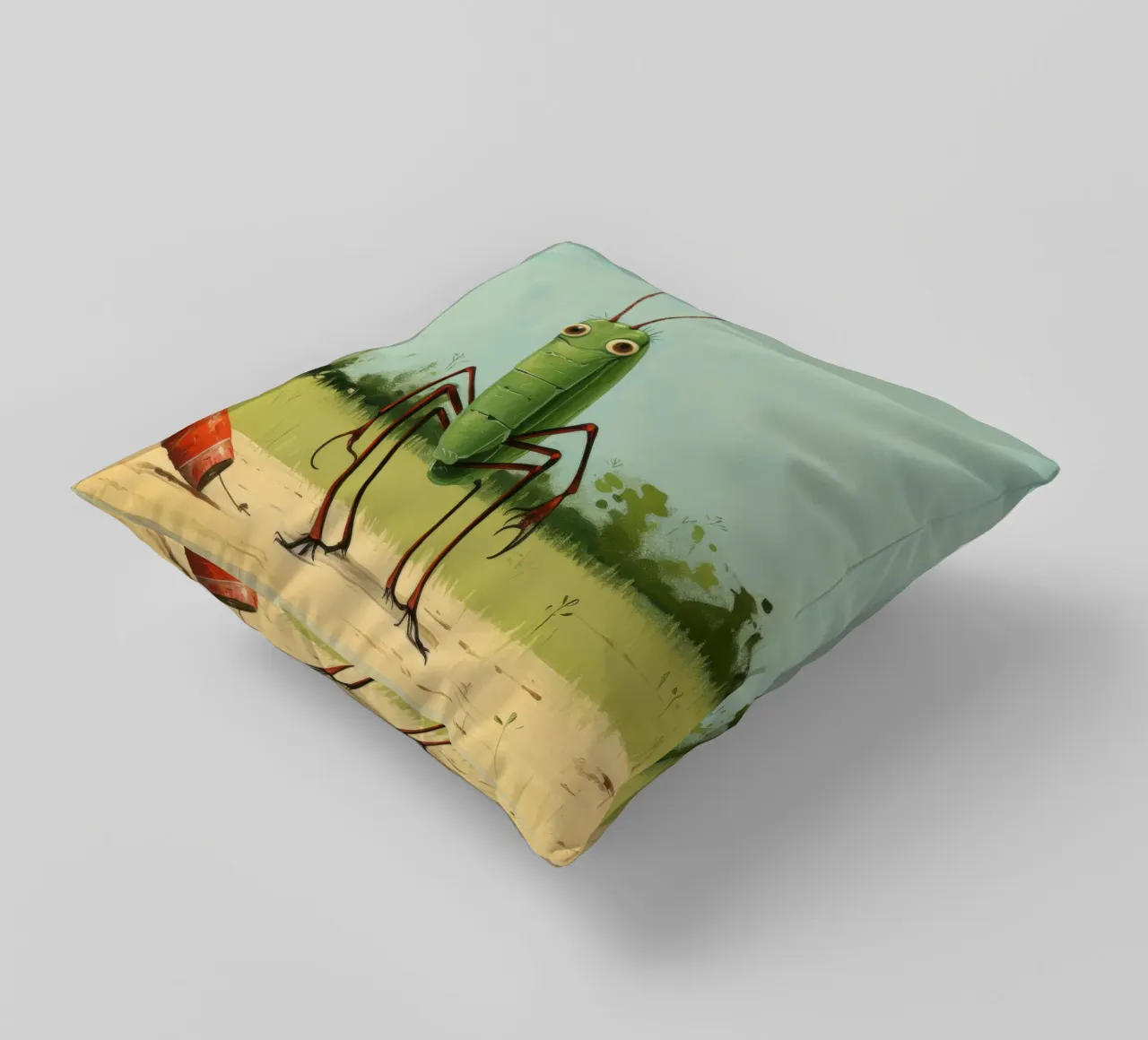 Minimal Grasshopper 1 decorative cushion by Minimal Animal Art
