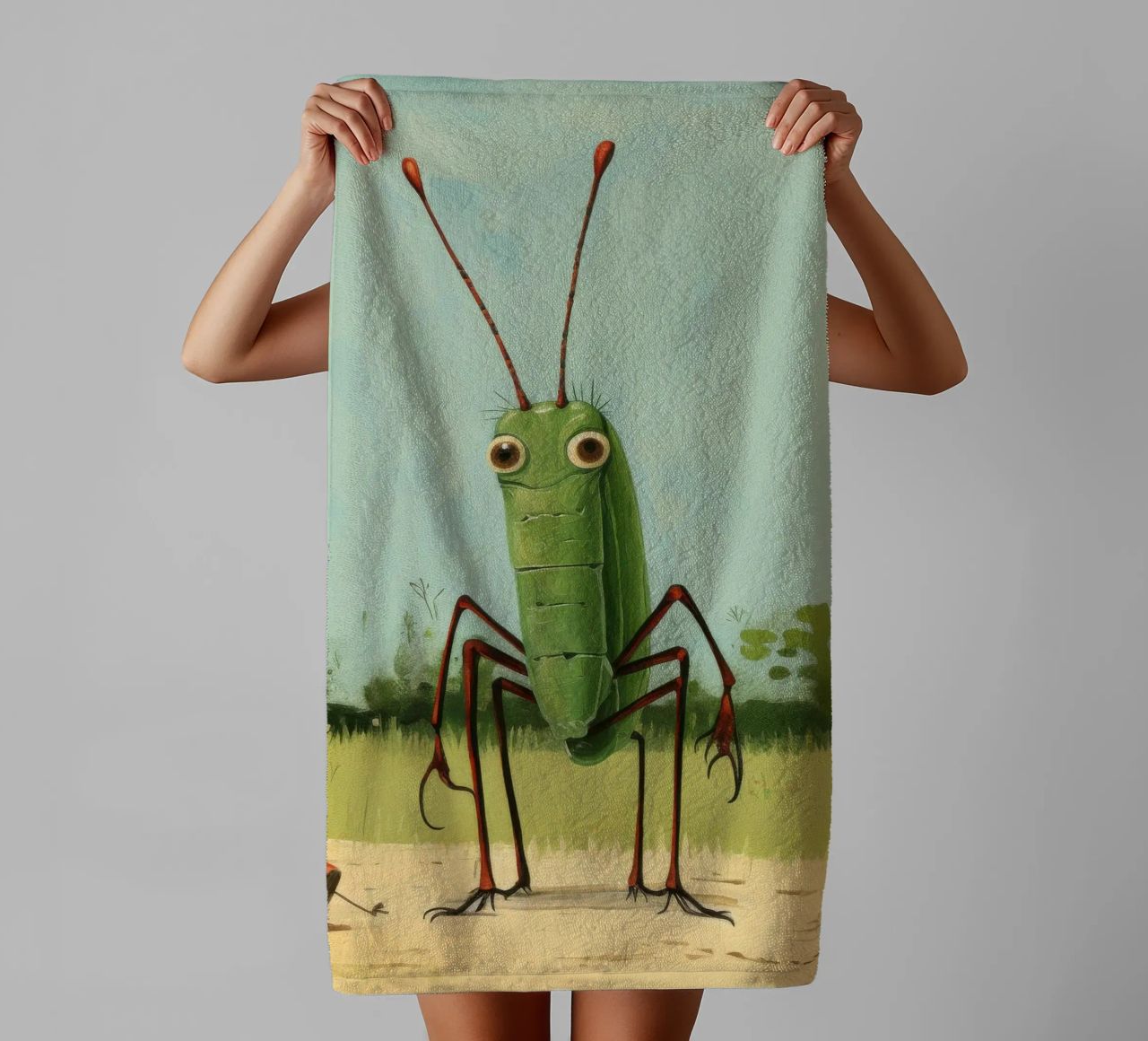 Minimal Grasshopper 1 towel by Minimal Animal Art