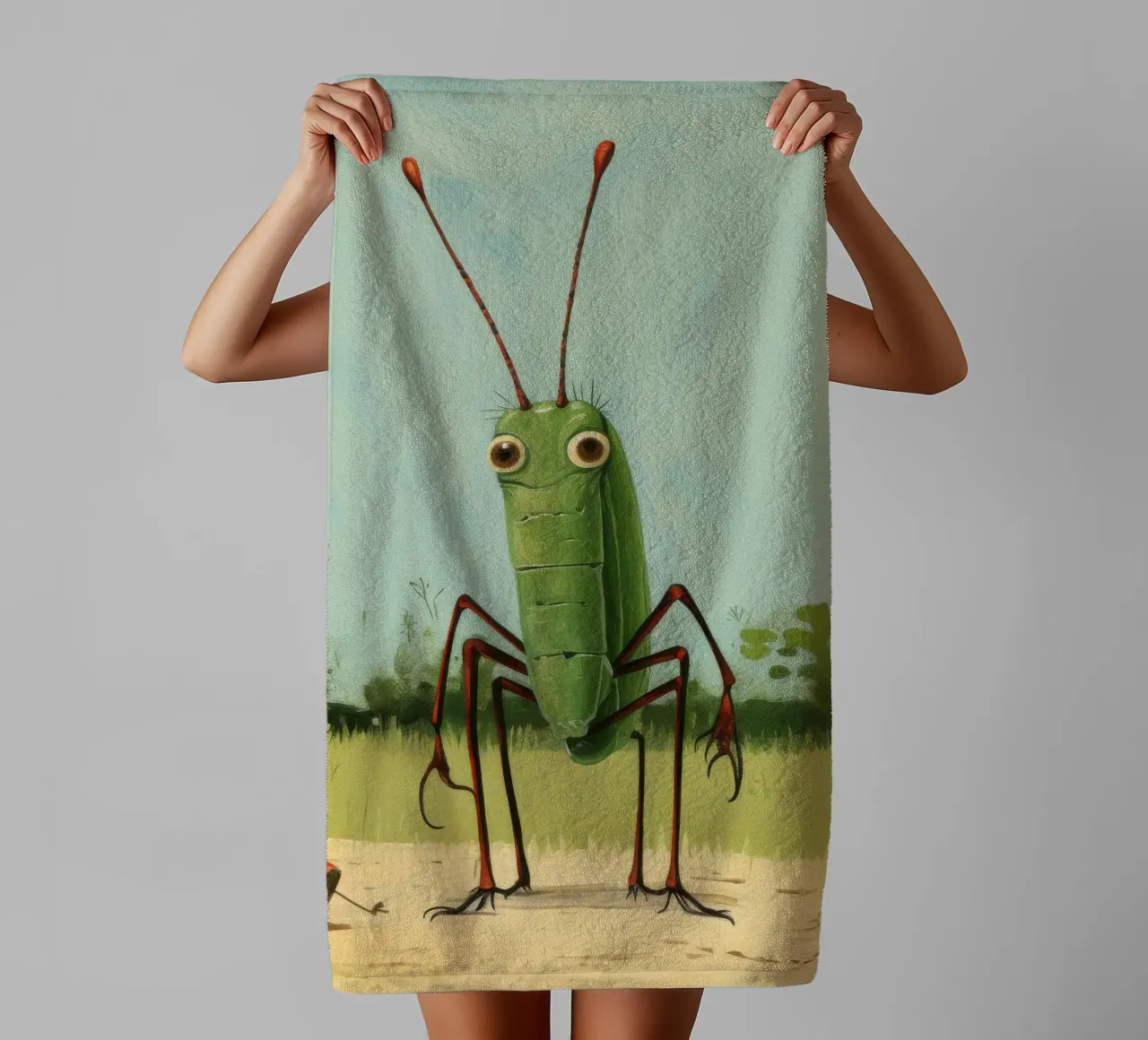 Minimal Grasshopper 1 towel by Minimal Animal Art