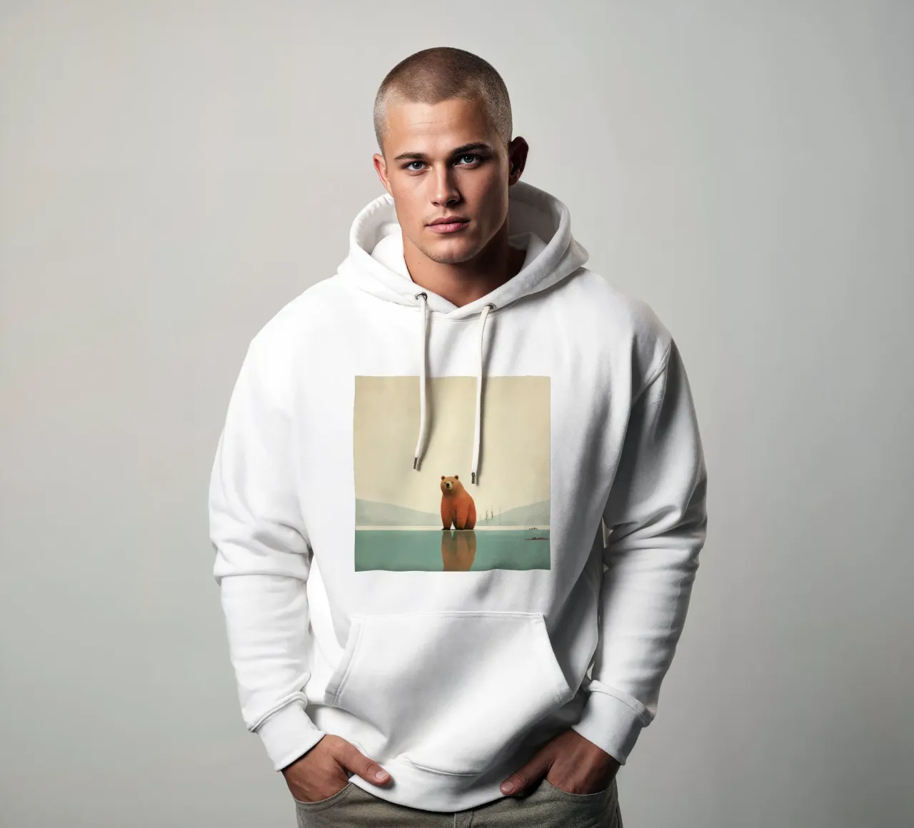 Orso Grizzly minimo 2 felpa con cappuccio da Minimal Animal Art