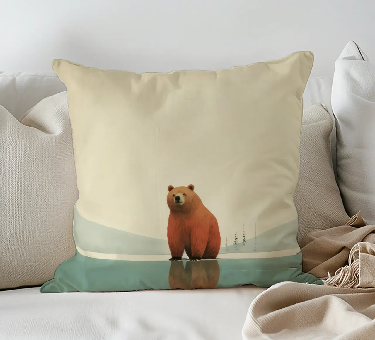 Orso Grizzly minimo 2 cuscino da Minimal Animal Art