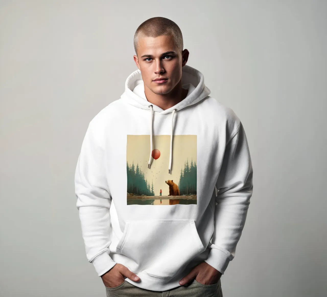 Orso Grizzly minimo 3 felpa con cappuccio da Minimal Animal Art