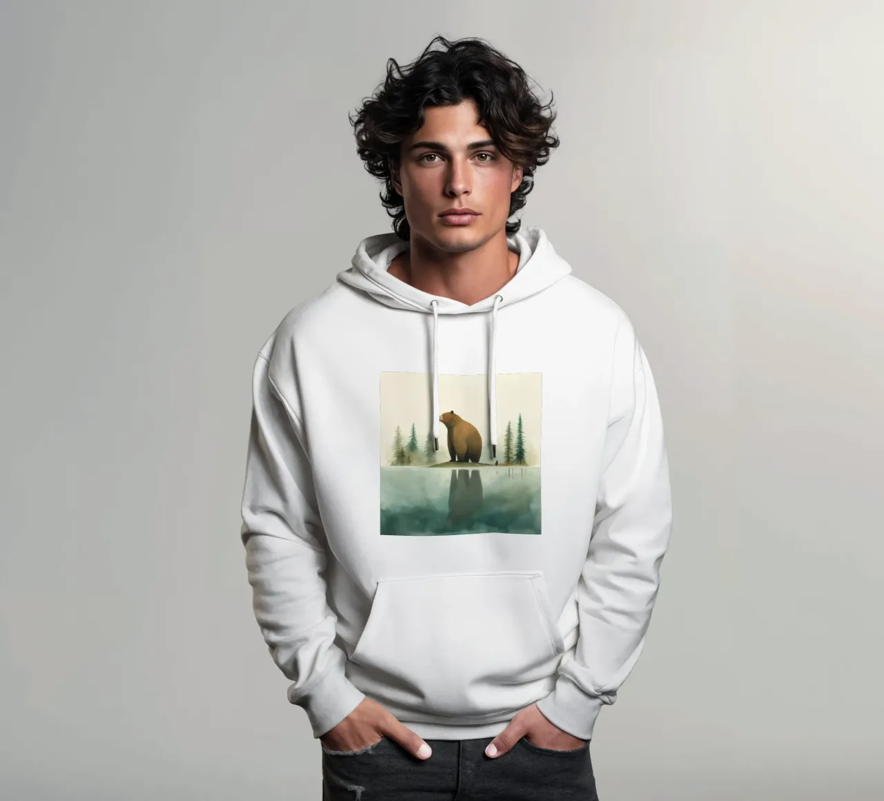 Orso Grizzly minimo 1 felpa con cappuccio da Minimal Animal Art