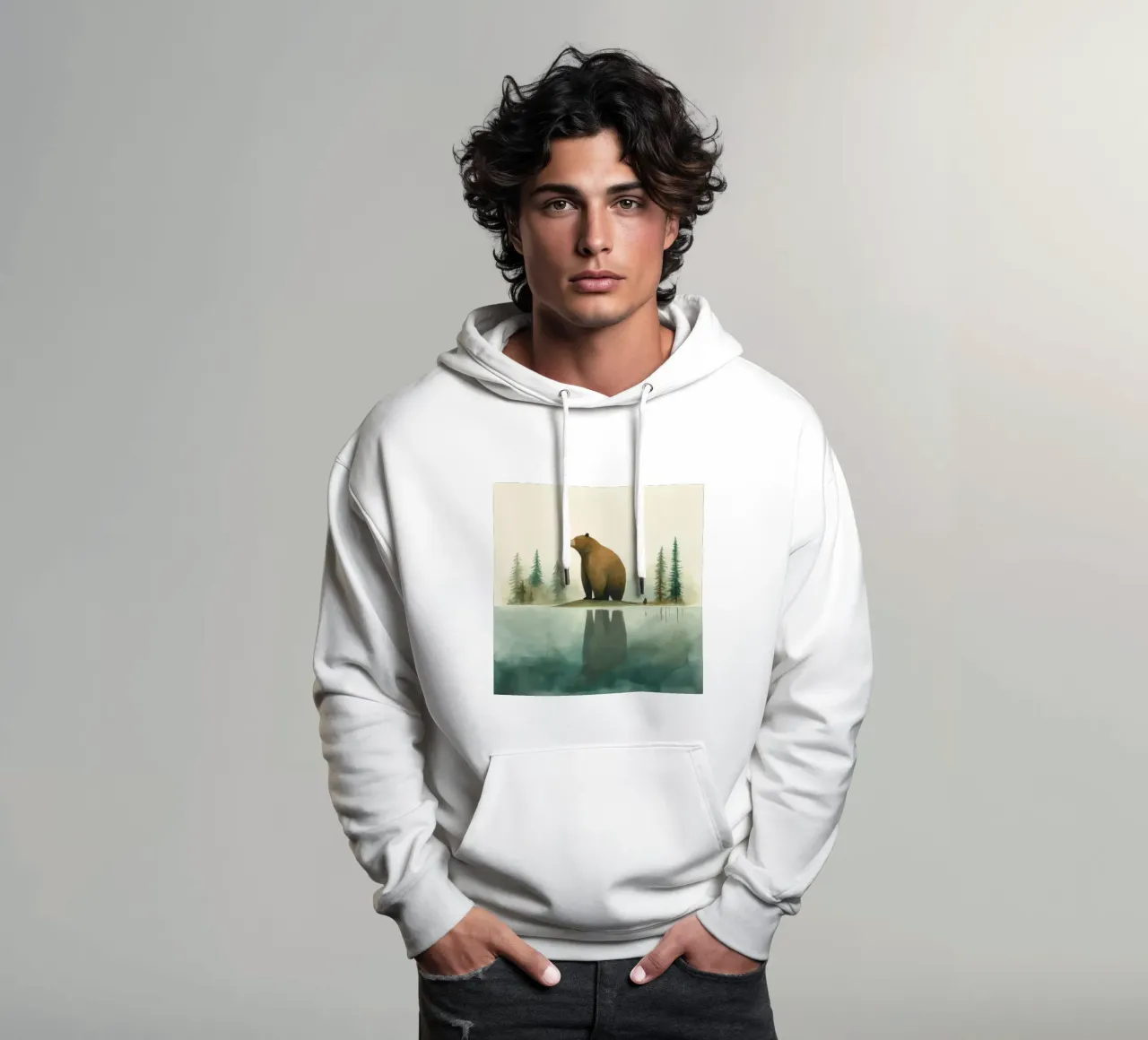 Orso Grizzly minimo 1 felpa con cappuccio da Minimal Animal Art