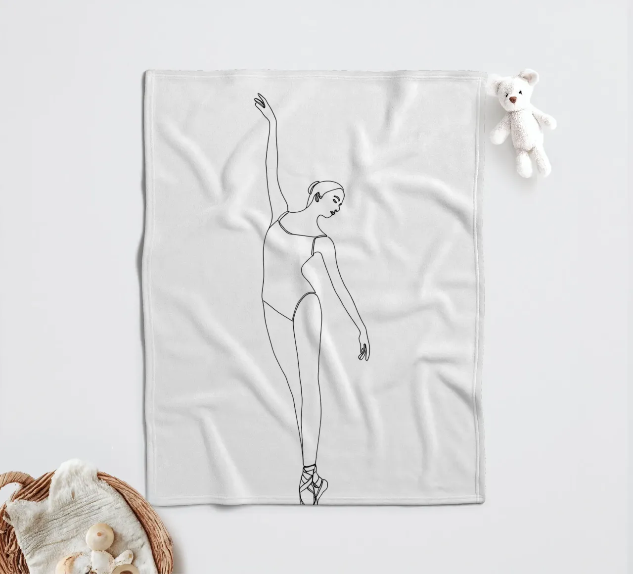 Minimalist Line Drawing of a Ballerina Woman | Modern Abstra fleece blanket by Viv Line Art