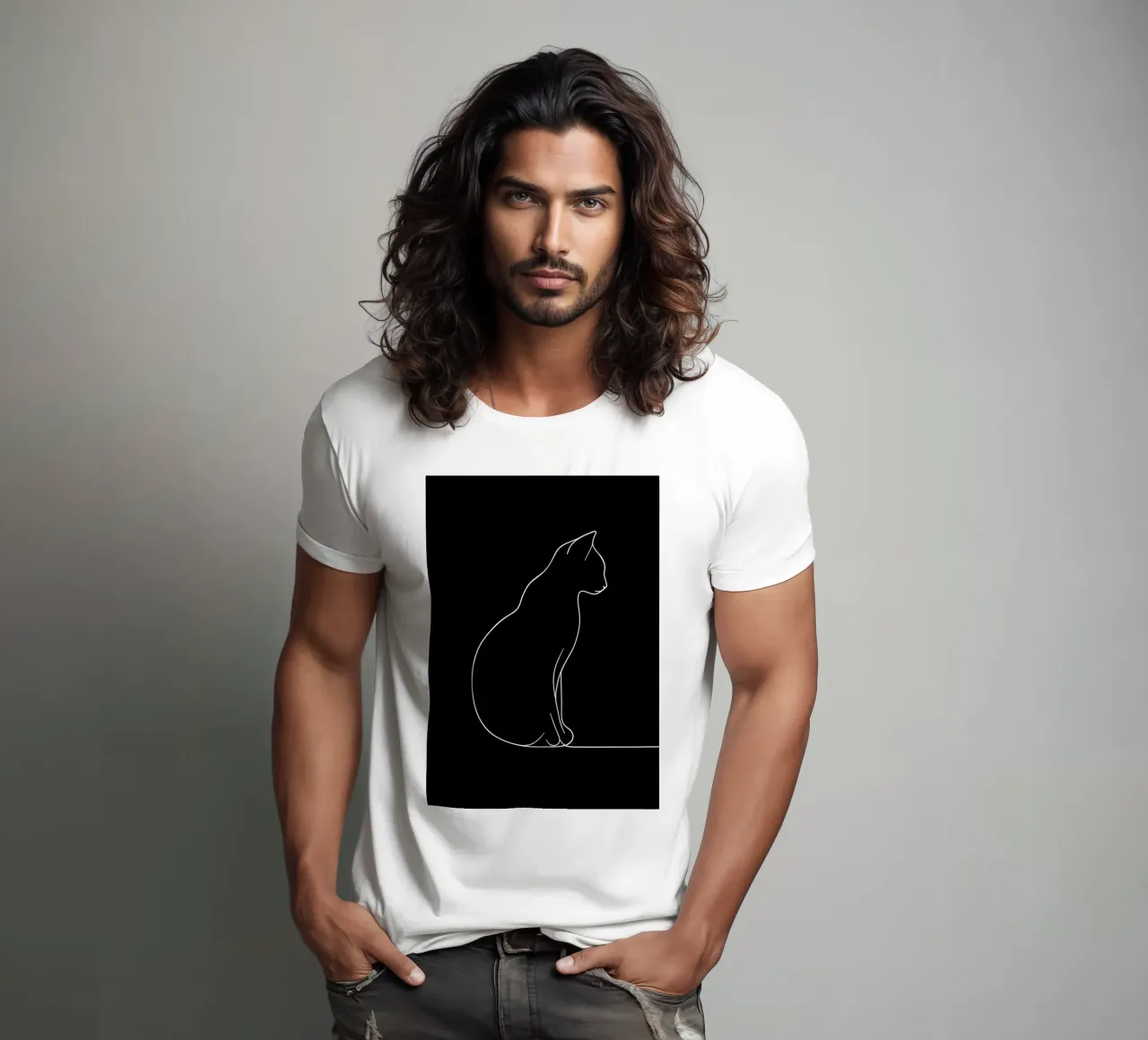Minimalist One Line Drawing of a Cat Sitting | Modern Abstra t-shirt by Viv Line Art
