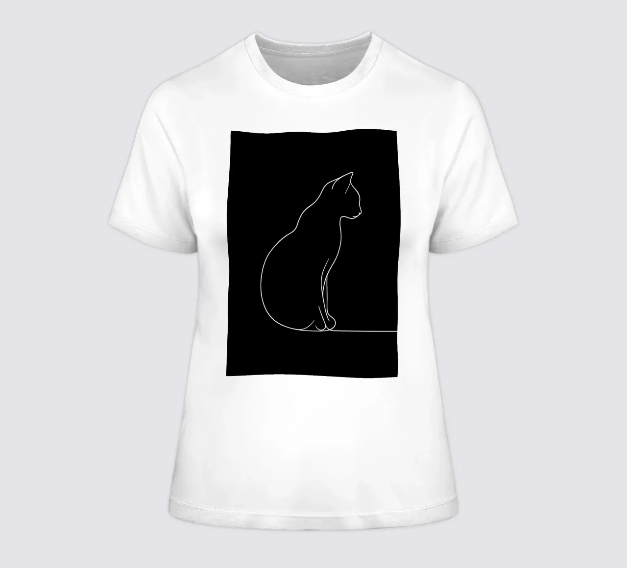 Minimalist One Line Drawing of a Cat Sitting | Modern Abstra women's fitted t-shirt by Viv Line Art