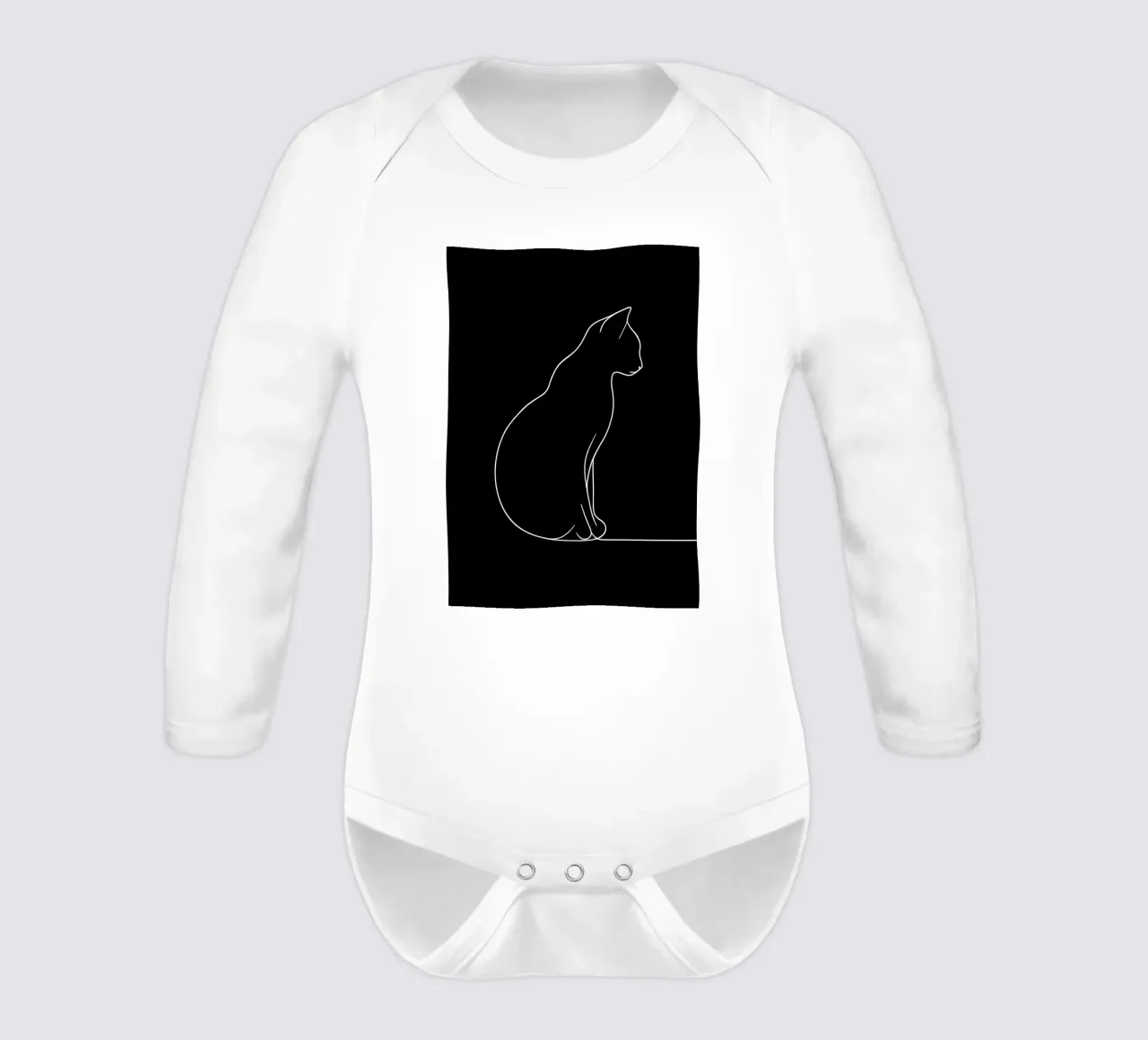 Minimalist One Line Drawing of a Cat Sitting | Modern Abstra long-sleeve baby romper by Viv Line Art