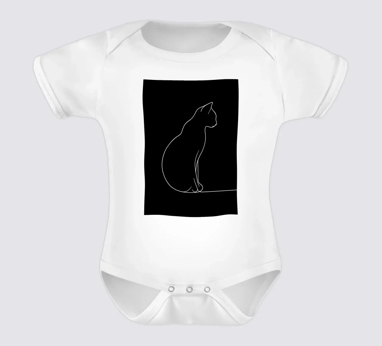 Minimalist One Line Drawing of a Cat Sitting | Modern Abstra short-sleeve baby romper by Viv Line Art