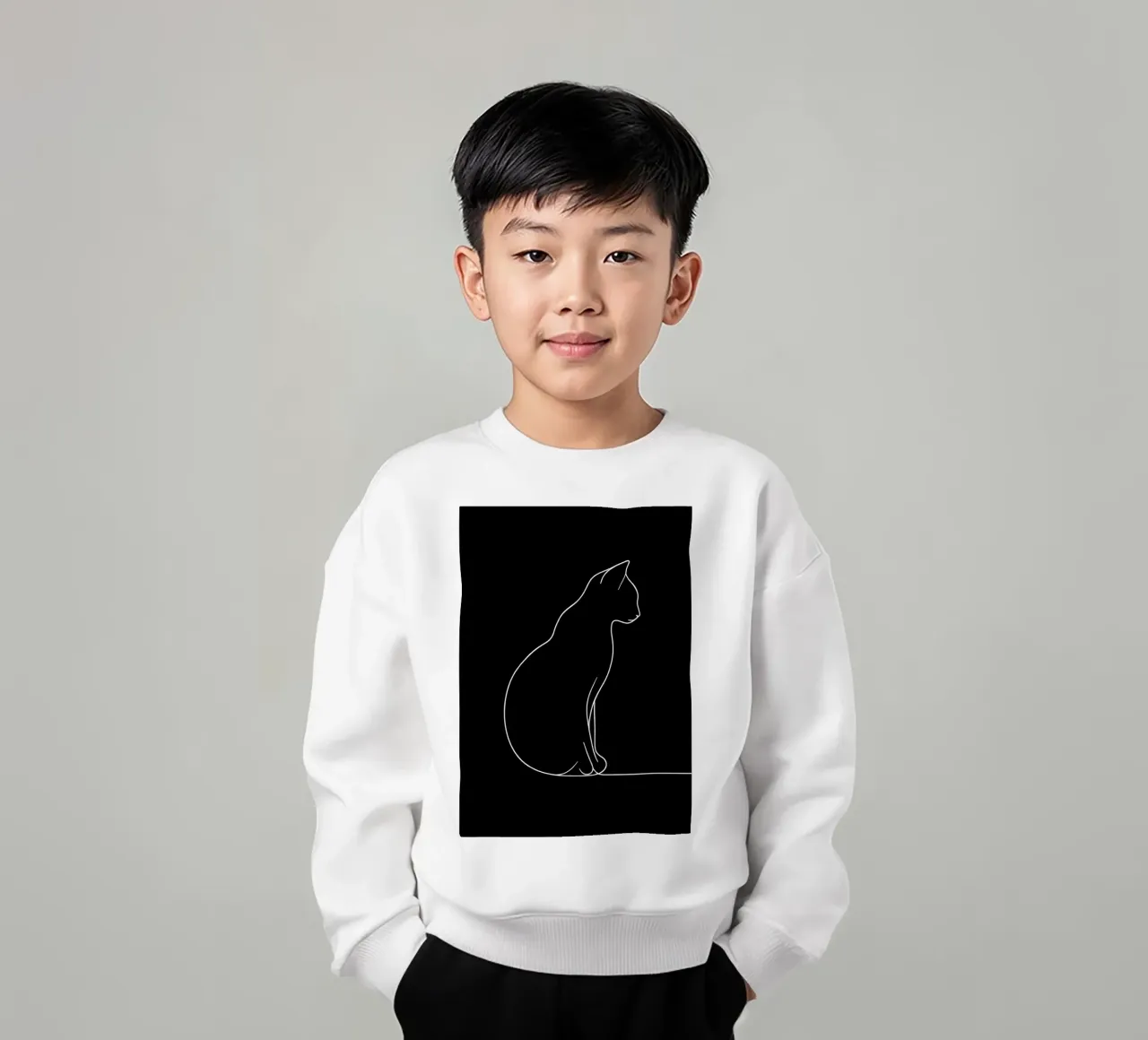 Minimalist One Line Drawing of a Cat Sitting | Modern Abstra kids sweatshirt by Viv Line Art