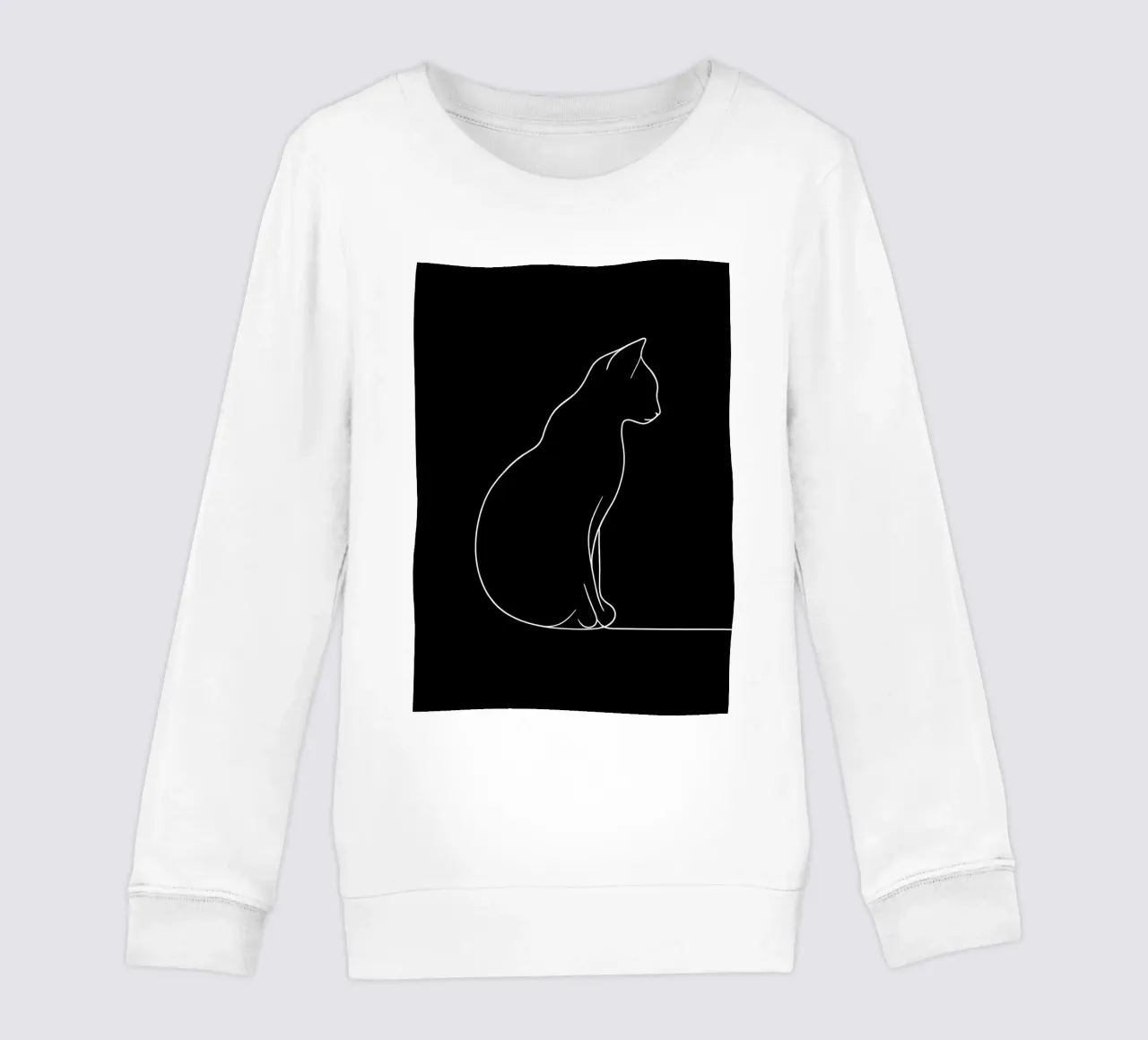 Minimalist One Line Drawing of a Cat Sitting | Modern Abstra kids sweatshirt by Viv Line Art