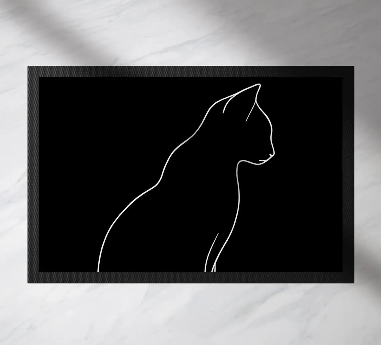Minimalist One Line Drawing of a Cat Sitting | Modern Abstra doormat by Viv Line Art