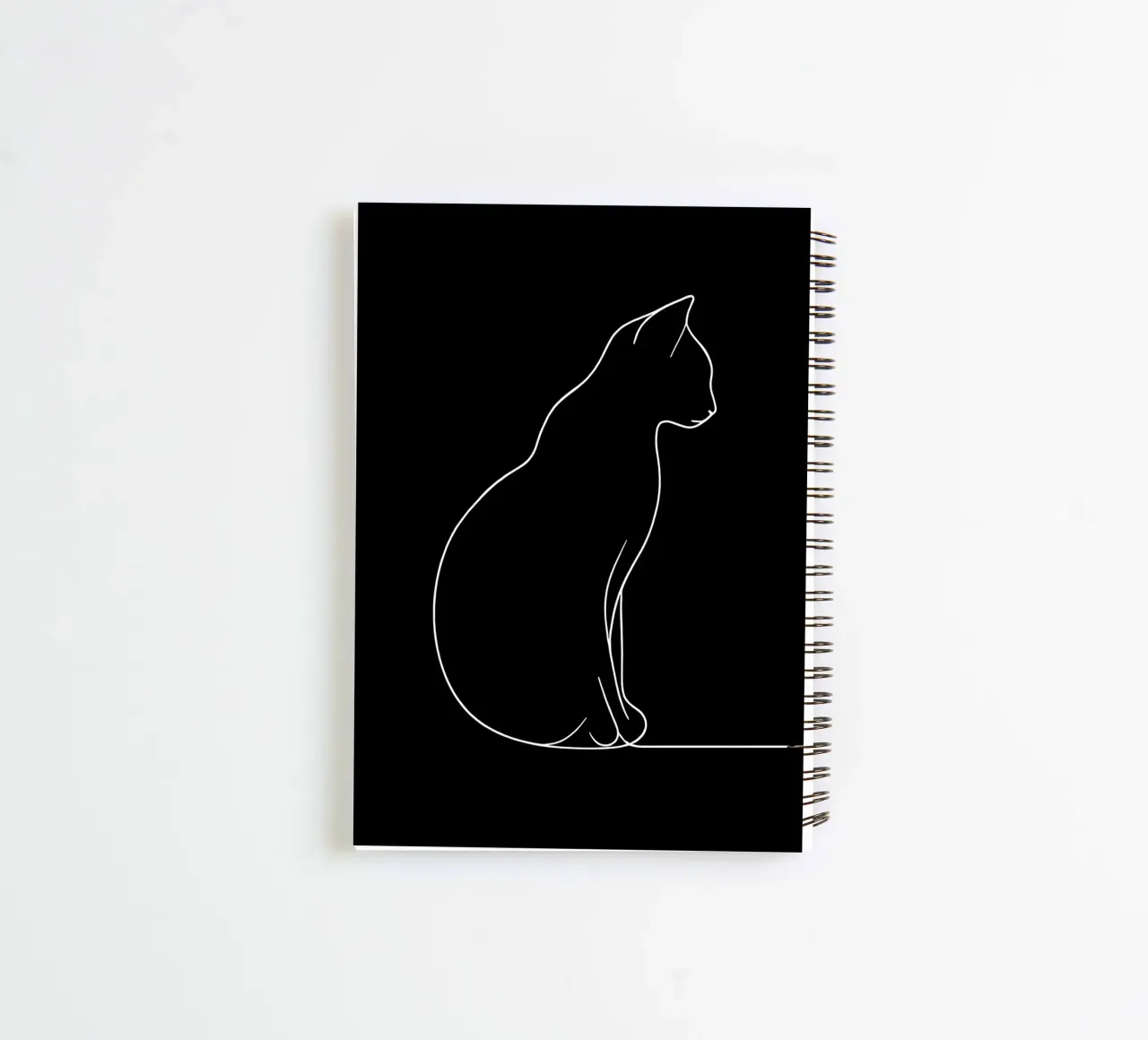 Minimalist One Line Drawing of a Cat Sitting | Modern Abstra spiral notebook by Viv Line Art