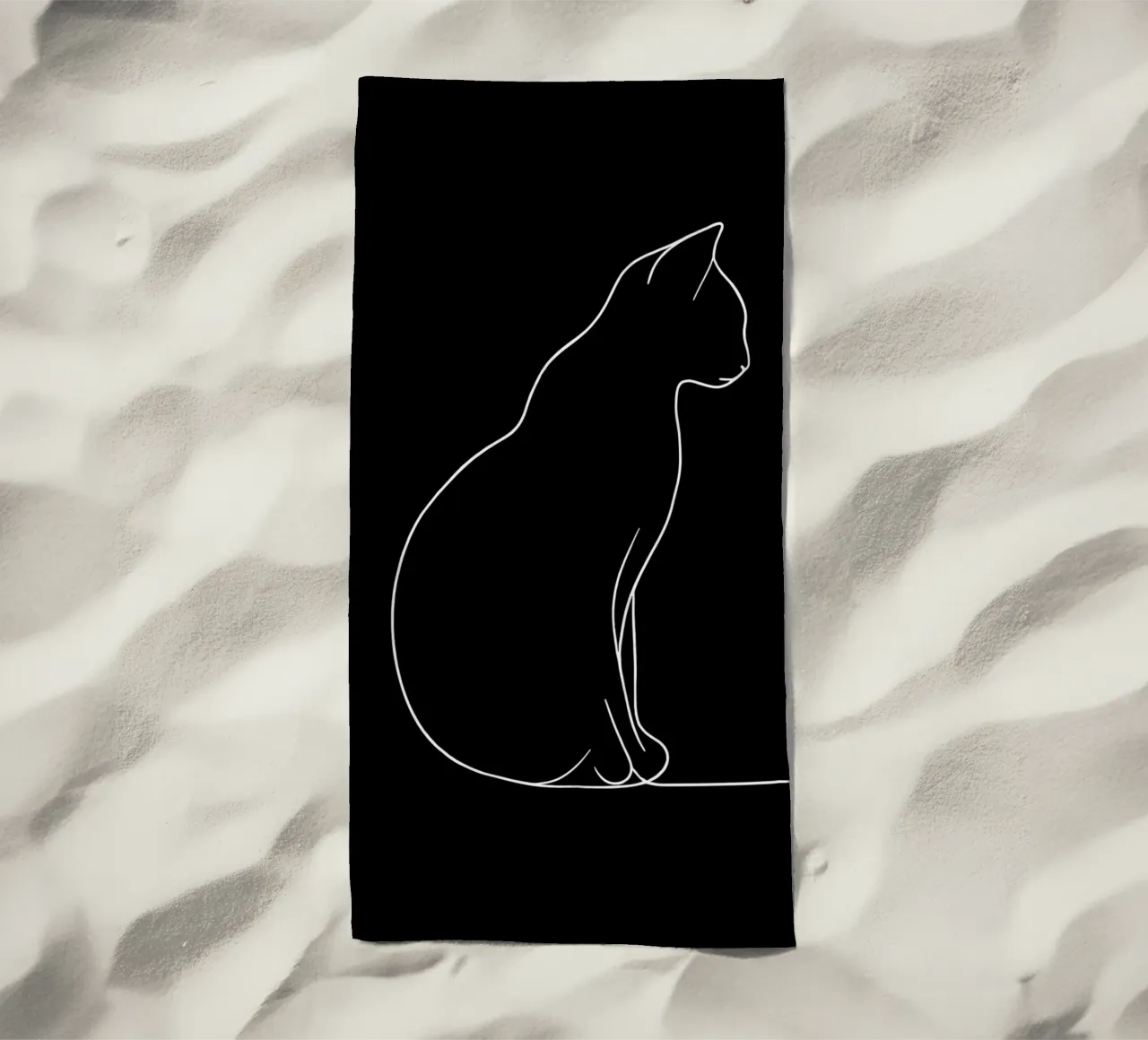 Minimalist One Line Drawing of a Cat Sitting | Modern Abstra beach towel by Viv Line Art