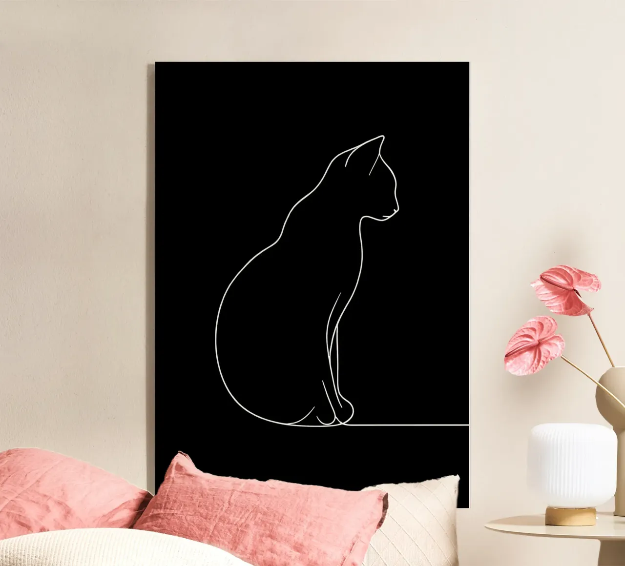 Minimalist One Line Drawing of a Cat Sitting | Modern Abstra acrylic glass by Viv Line Art