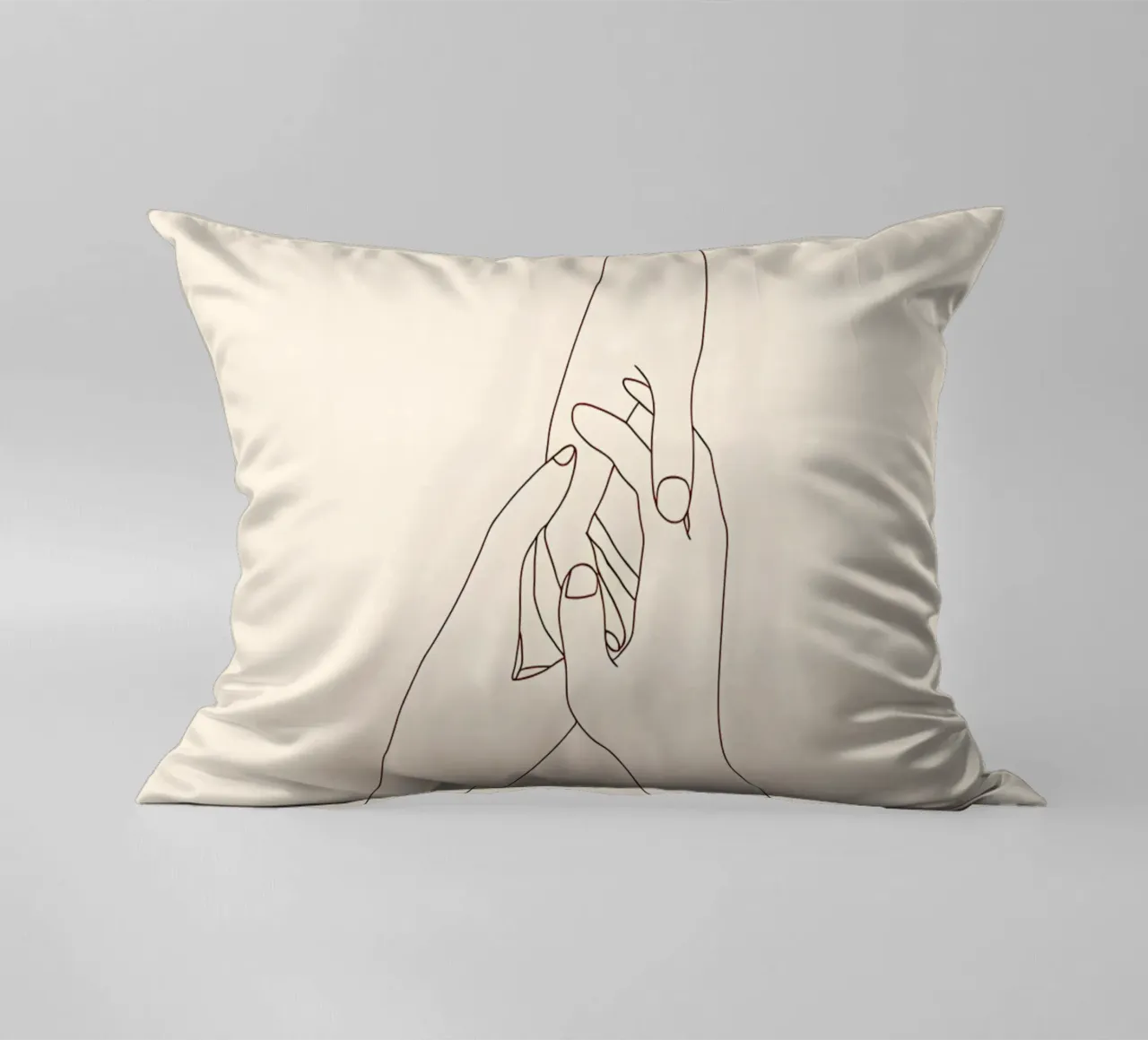 Minimalist Line Drawing of Three Hands Holding | Modern Abst decorative cushion by Viv Line Art