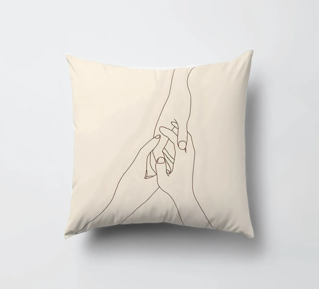 Minimalist Line Drawing of Three Hands Holding | Modern Abst decorative cushion by Viv Line Art