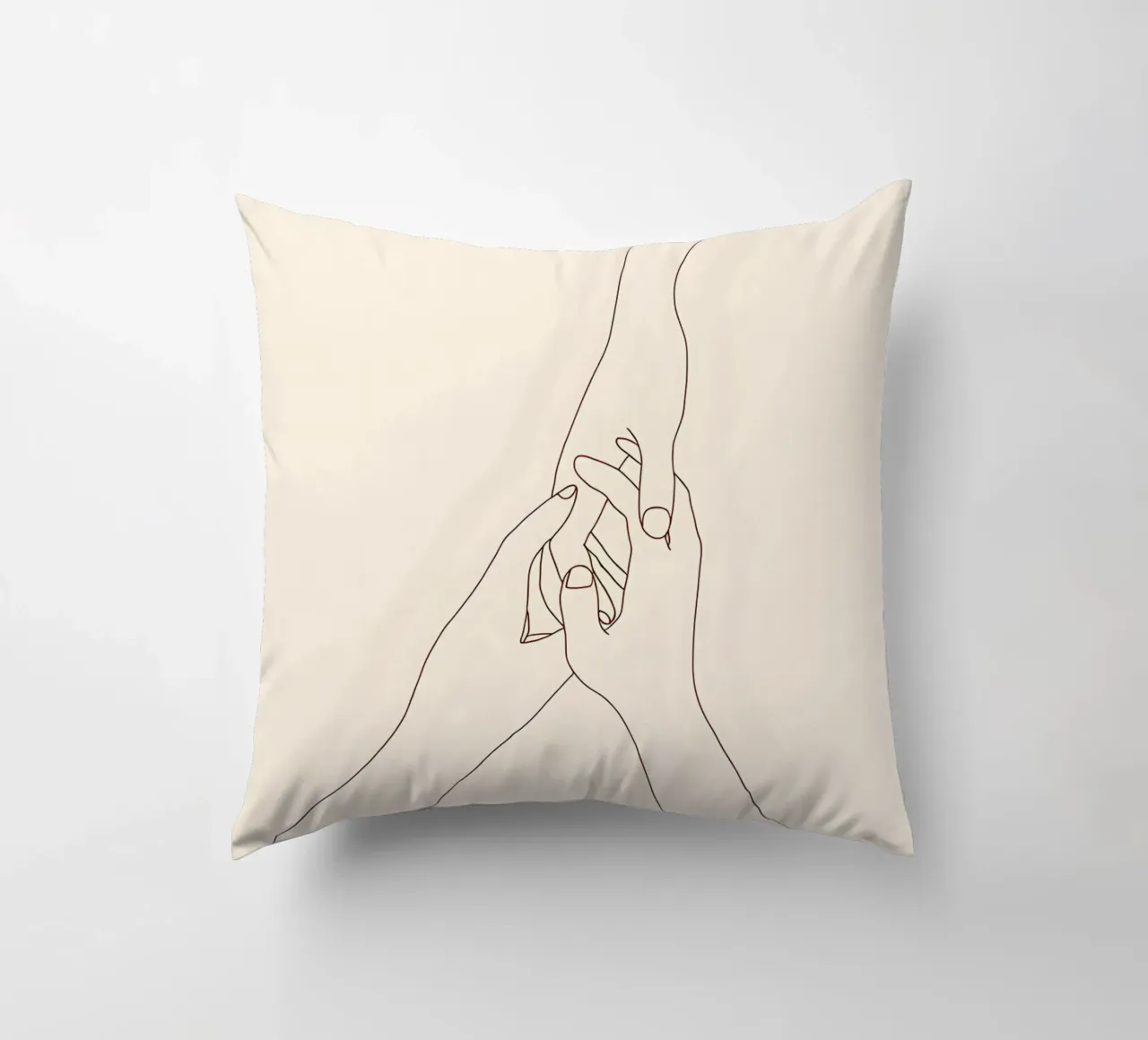 Minimalist Line Drawing of Three Hands Holding | Modern Abst decorative cushion by Viv Line Art