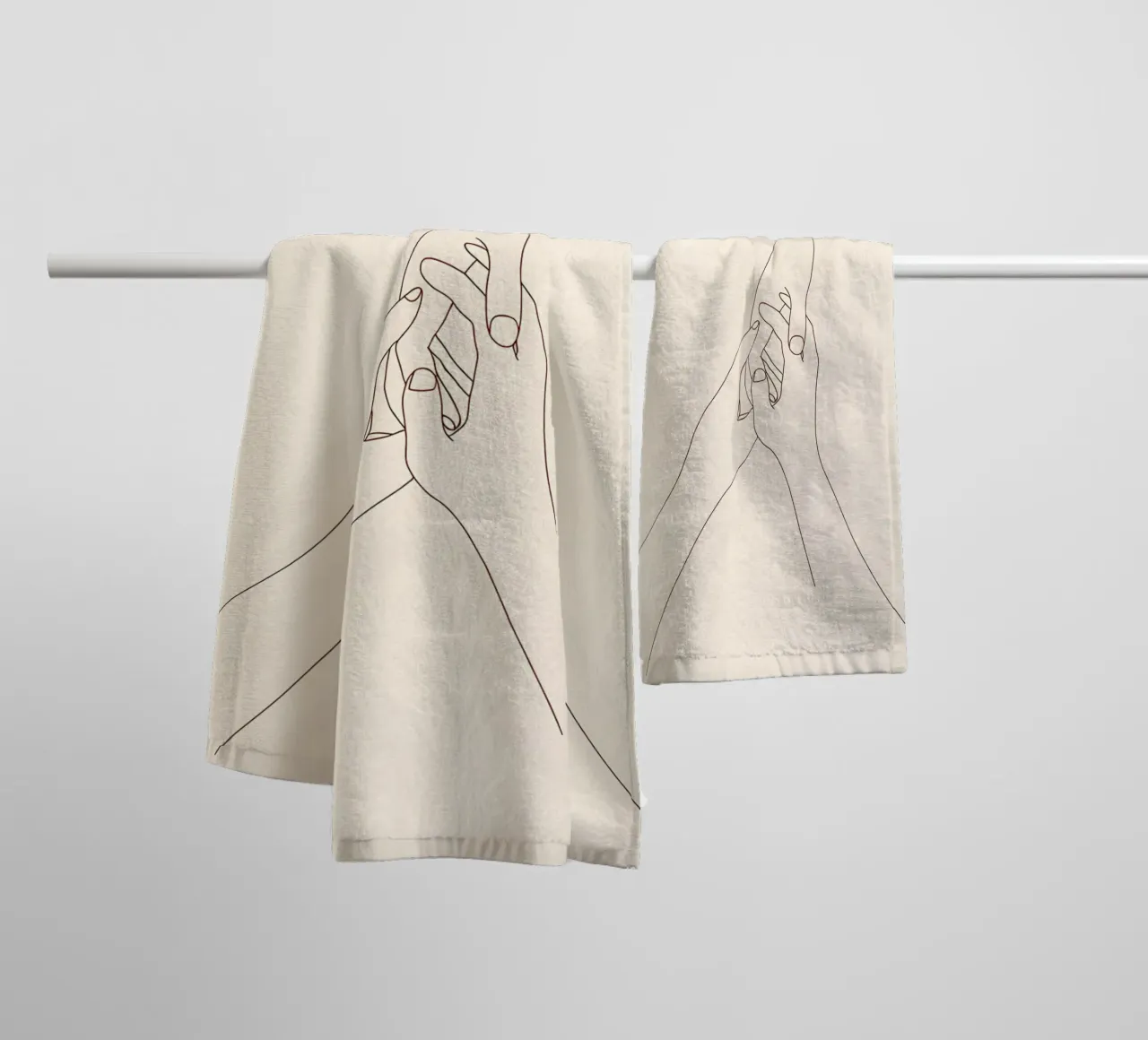 Minimalist Line Drawing of Three Hands Holding | Modern Abst towel by Viv Line Art