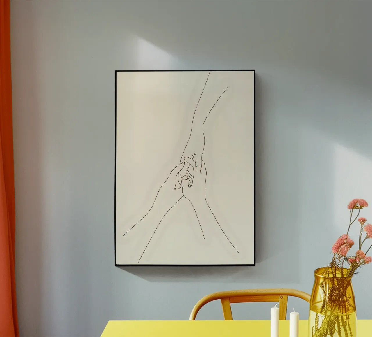 Dibujo lineal minimalista de tres manos cogidas | Modern Abst metacrilato de Viv Line Art