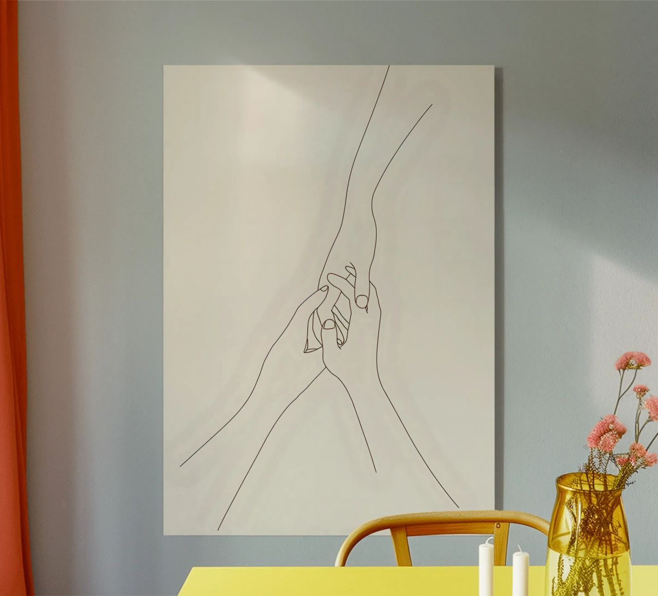 Disegno di linea minimalista di tre mani che si tengono | Moderno Abst plexiglass da Viv Line Art