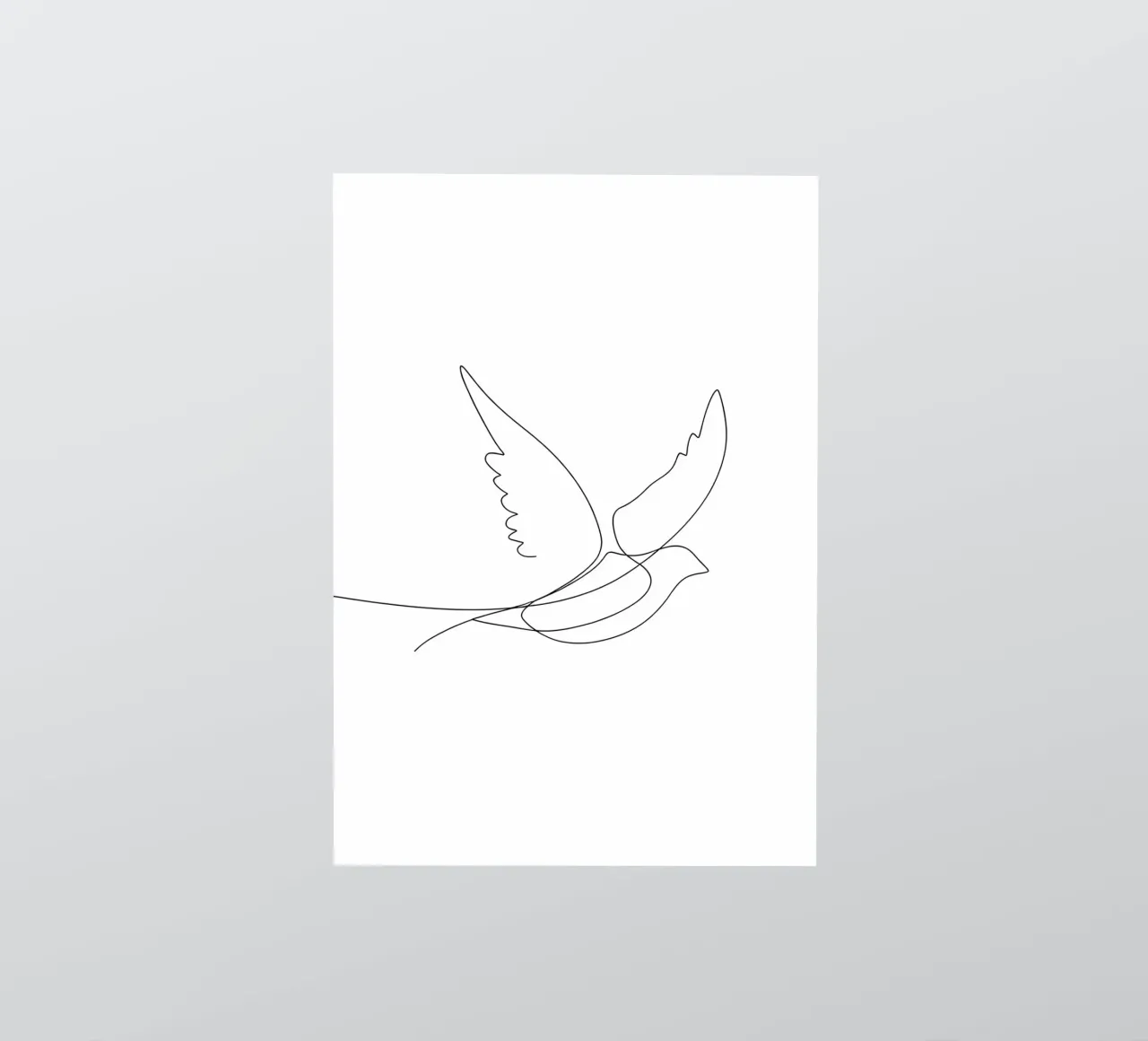 Dessin au trait minimaliste d'un oiseau volant | Abstrait moderne autocollant de Viv Line Art