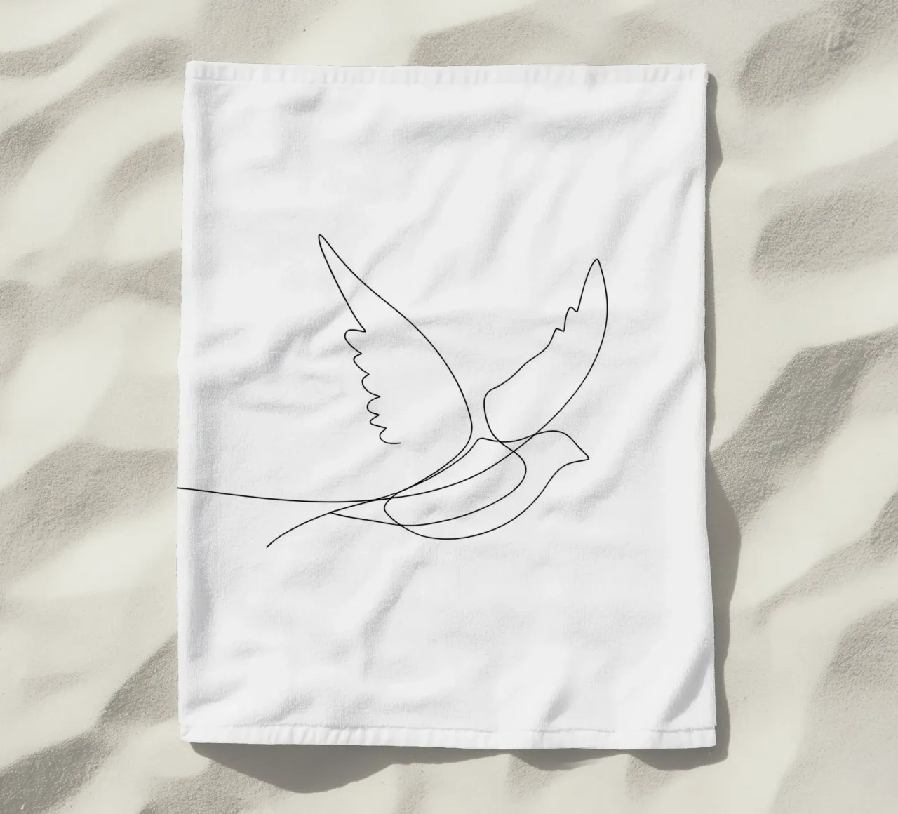 Minimalist Line Drawing of a Bird Flying | Modern Abstract beach towel by Viv Line Art