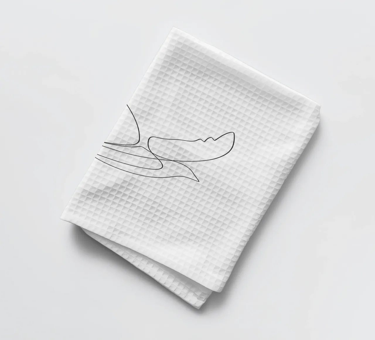 Dessin au trait minimaliste d'un oiseau volant | Abstrait moderne torchon de Viv Line Art