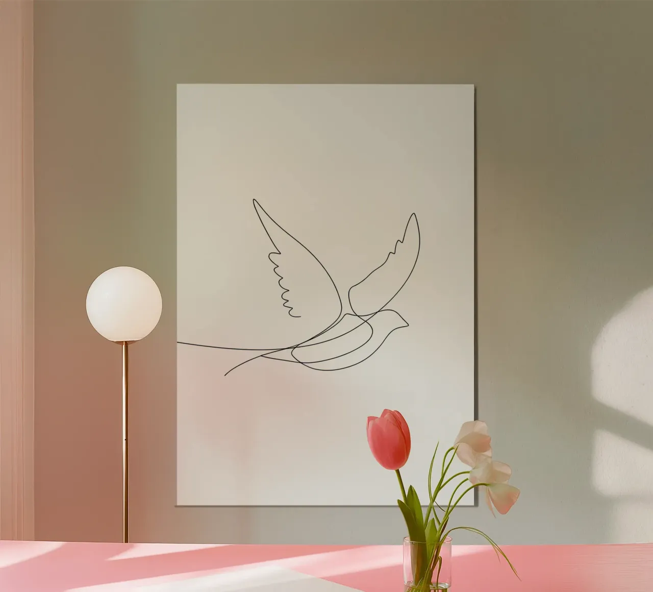 Dessin au trait minimaliste d'un oiseau volant | Abstrait moderne poster de Viv Line Art