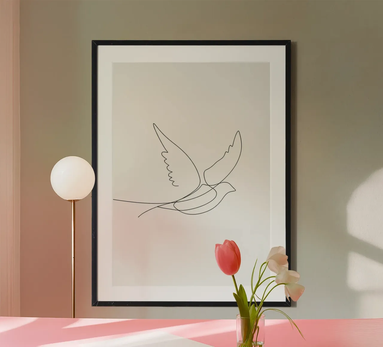 Dessin au trait minimaliste d'un oiseau volant | Abstrait moderne poster de Viv Line Art
