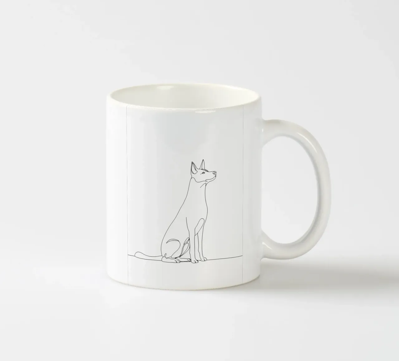 Dessin au trait minimaliste d'un chien assis | Abstrait moderne mug en céramique de Viv Line Art