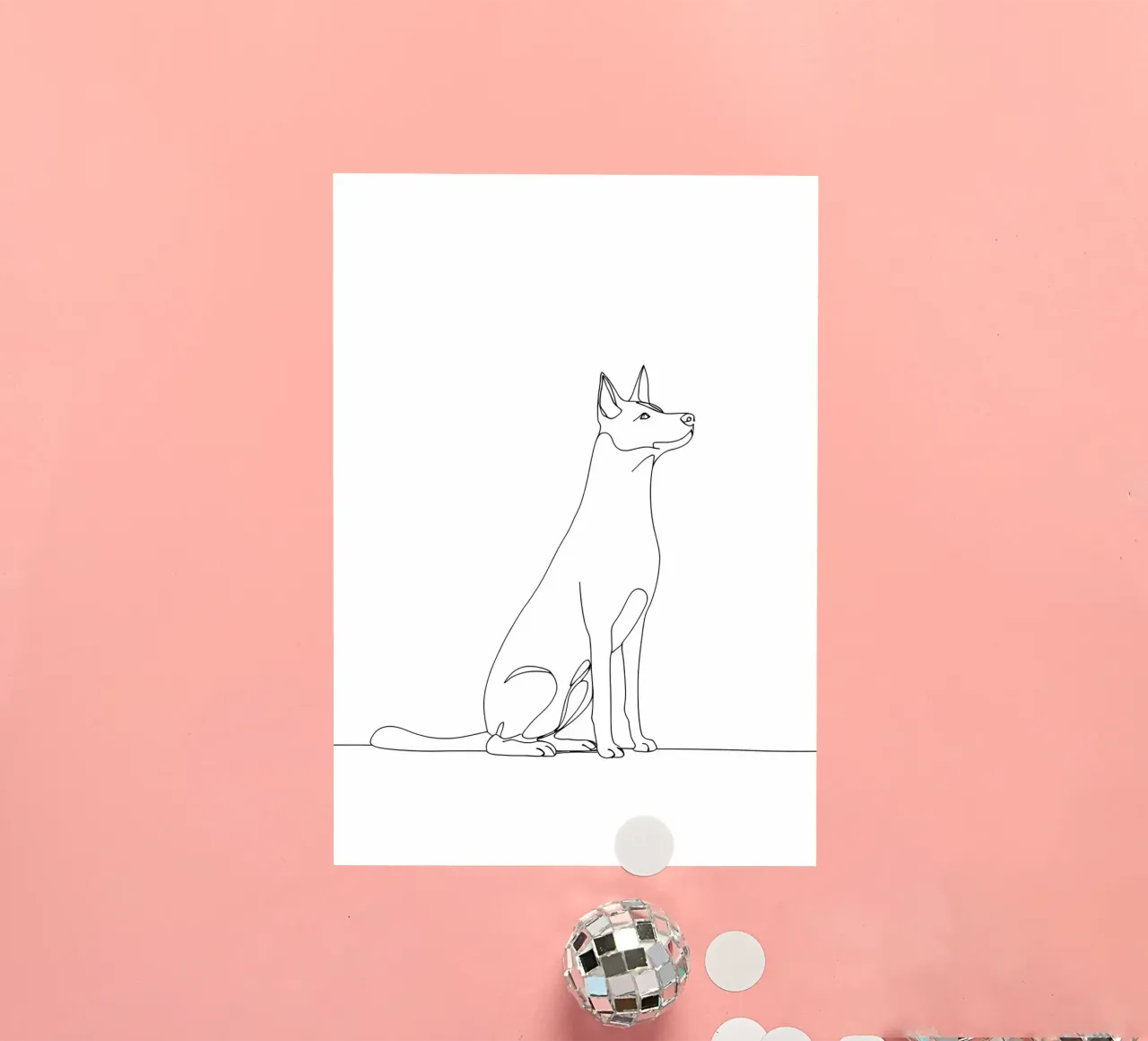 Dessin au trait minimaliste d'un chien assis | Abstrait moderne autocollant de Viv Line Art