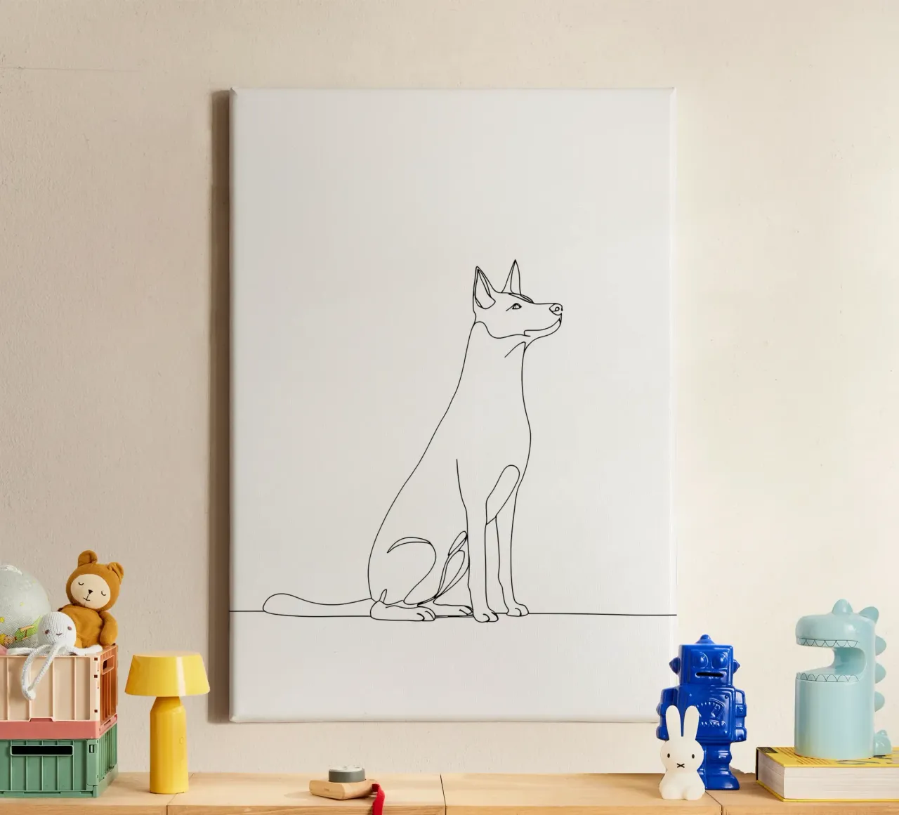 Minimalist Line Drawing of a Dog Sitting | Modern Abstract canvas by Viv Line Art