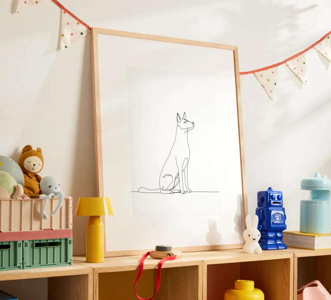 Dessin au trait minimaliste d'un chien assis | Abstrait moderne hahnemühle de Viv Line Art