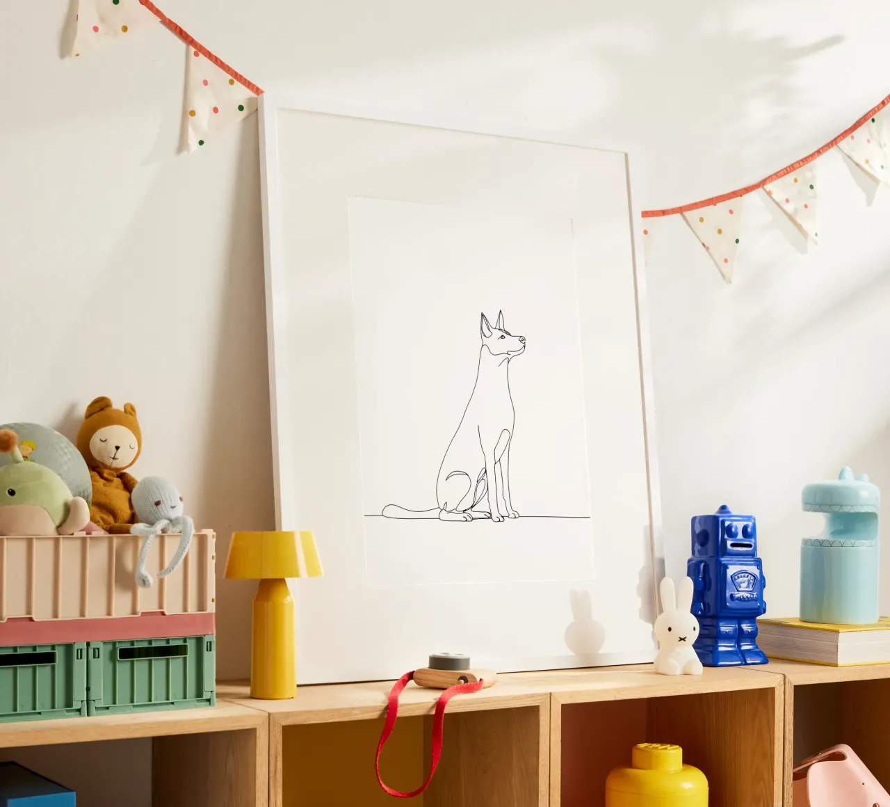 Dessin au trait minimaliste d'un chien assis | Abstrait moderne hahnemühle de Viv Line Art