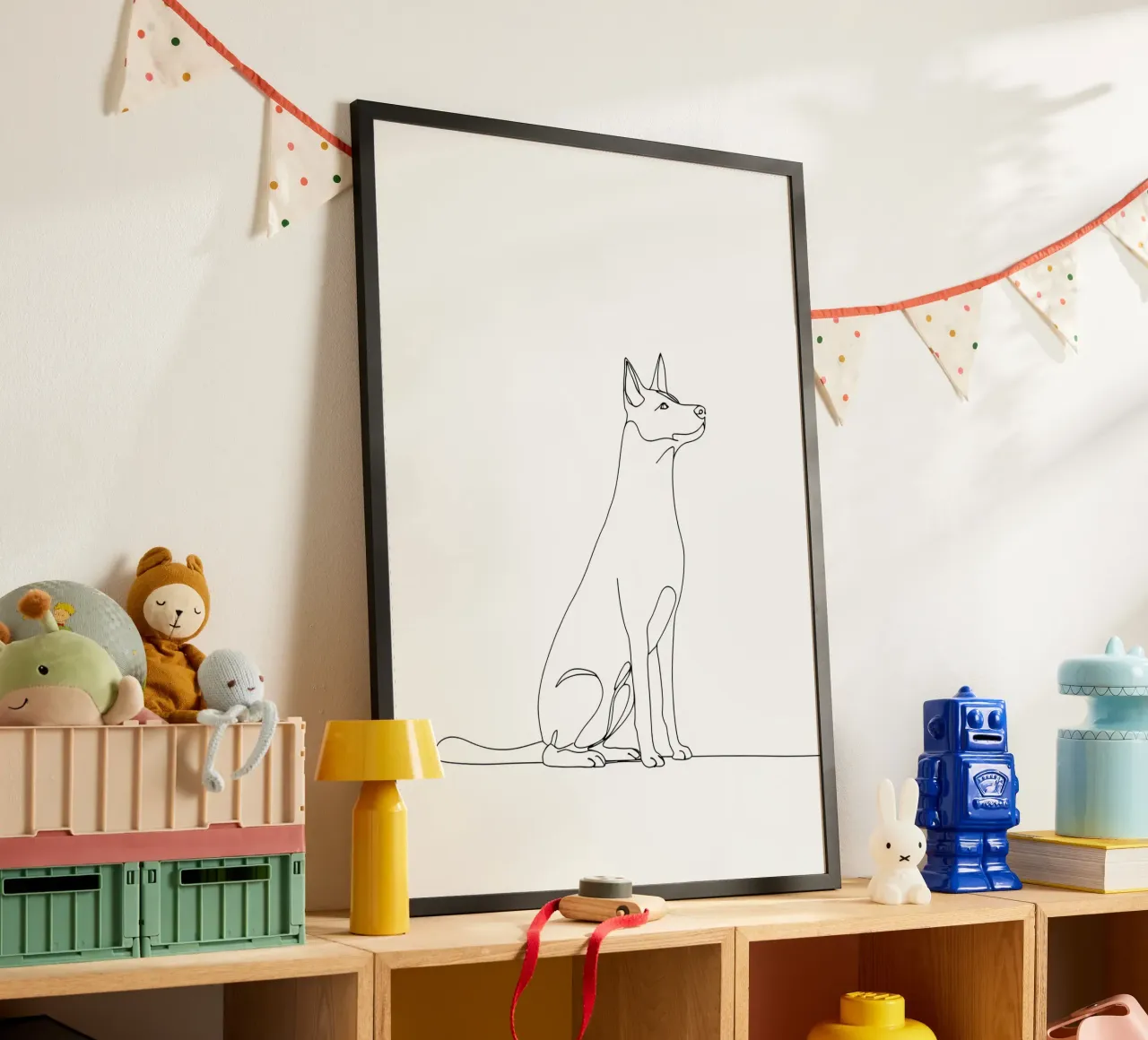 Dessin au trait minimaliste d'un chien assis | Abstrait moderne hahnemühle de Viv Line Art