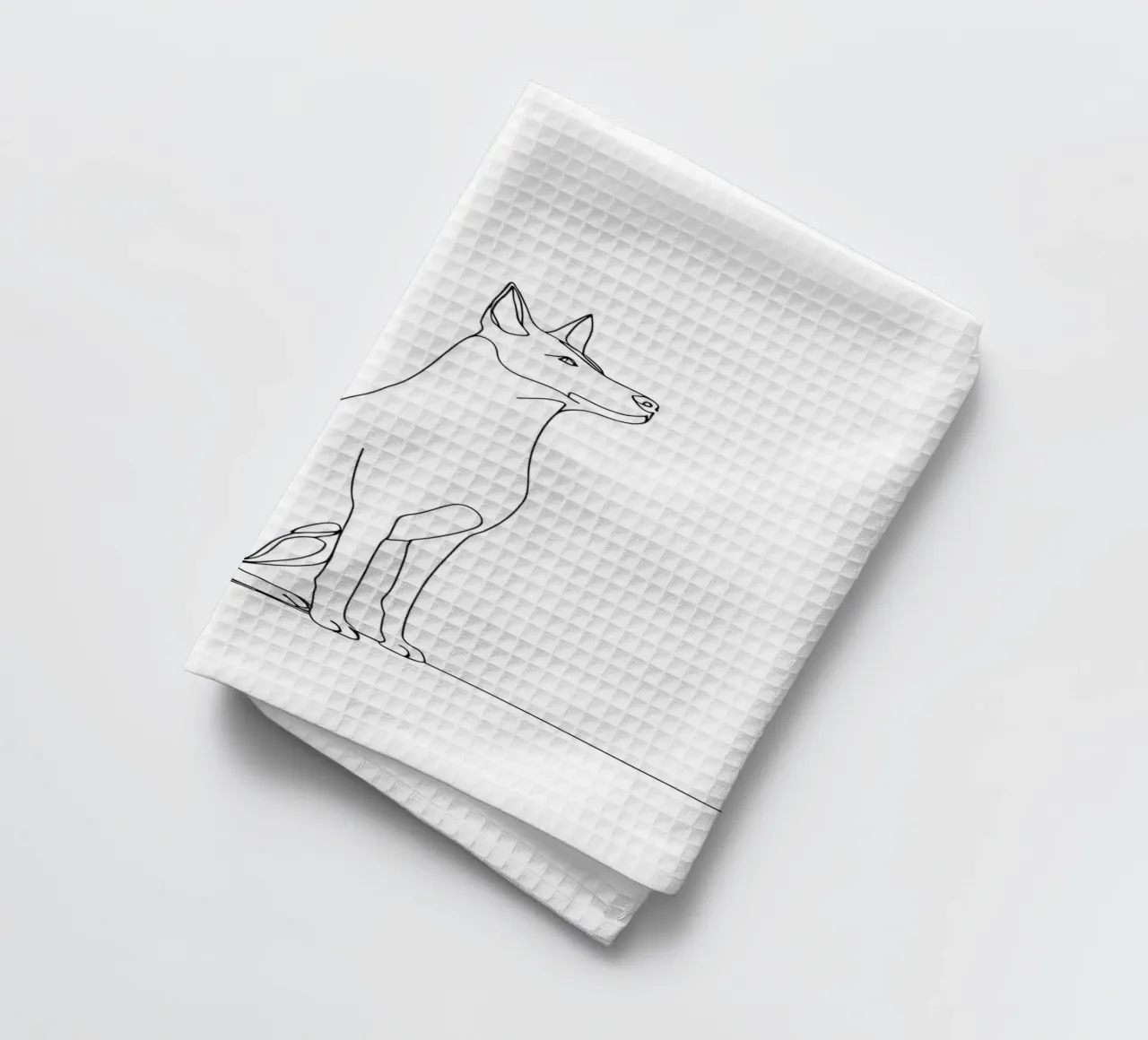 Dessin au trait minimaliste d'un chien assis | Abstrait moderne torchon de Viv Line Art
