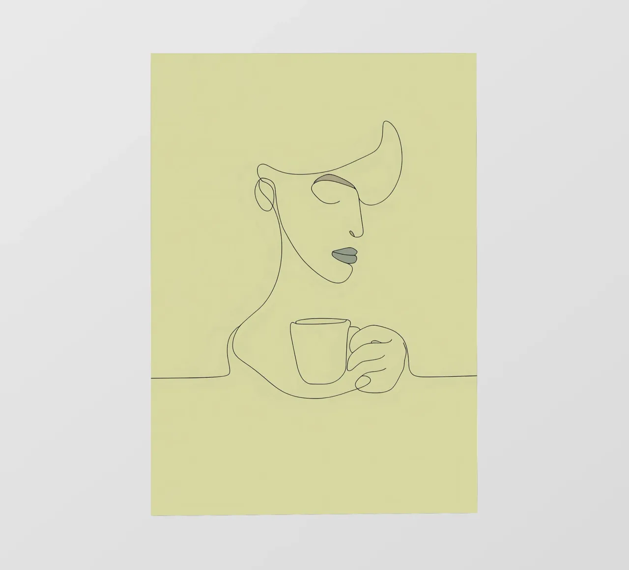 Minimalist Line Drawing of a Woman Drinking Coffee | Modern backlit film by Viv Line Art