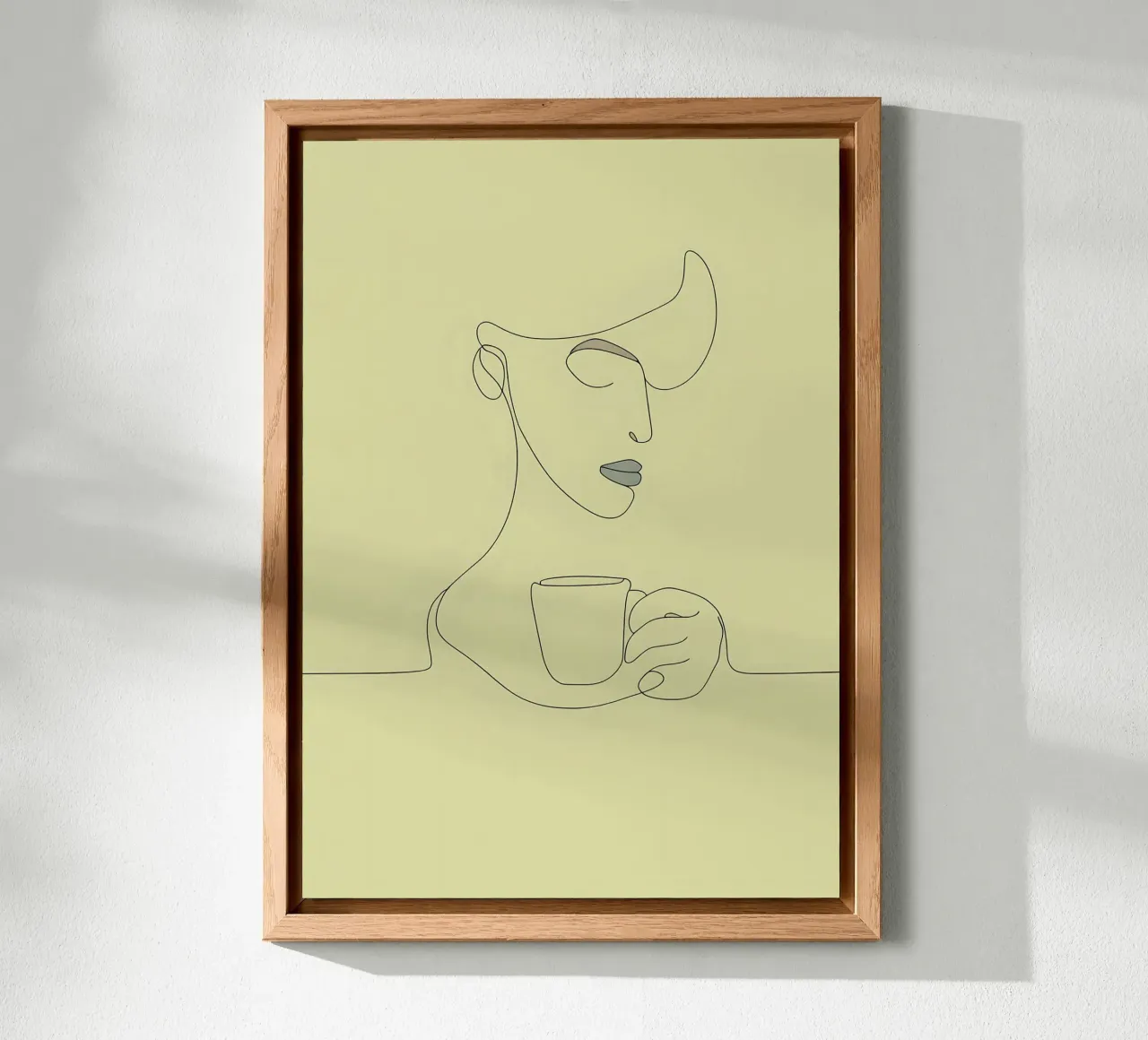 Disegno lineare minimalista di una donna che beve il caffè | Moderno pannello forex da Viv Line Art
