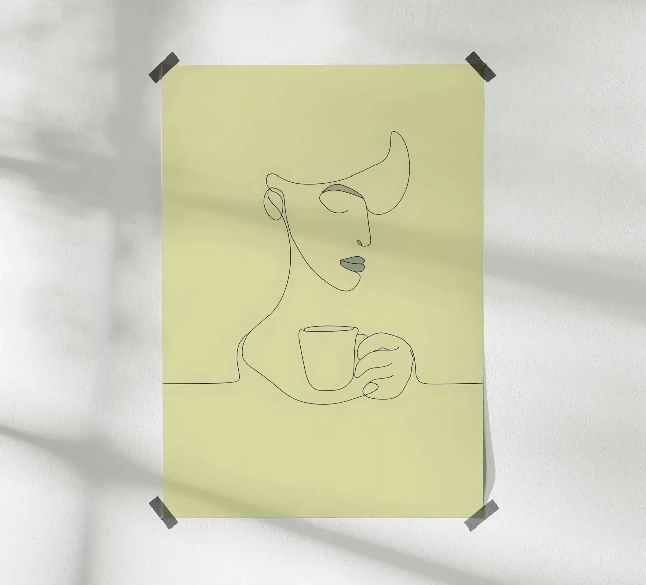 Disegno lineare minimalista di una donna che beve il caffè | Moderno carta hahnemühle da Viv Line Art