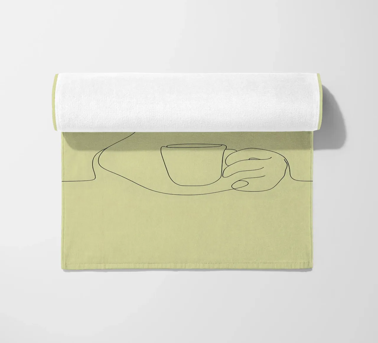 Disegno lineare minimalista di una donna che beve il caffè | Moderno telo mare da Viv Line Art