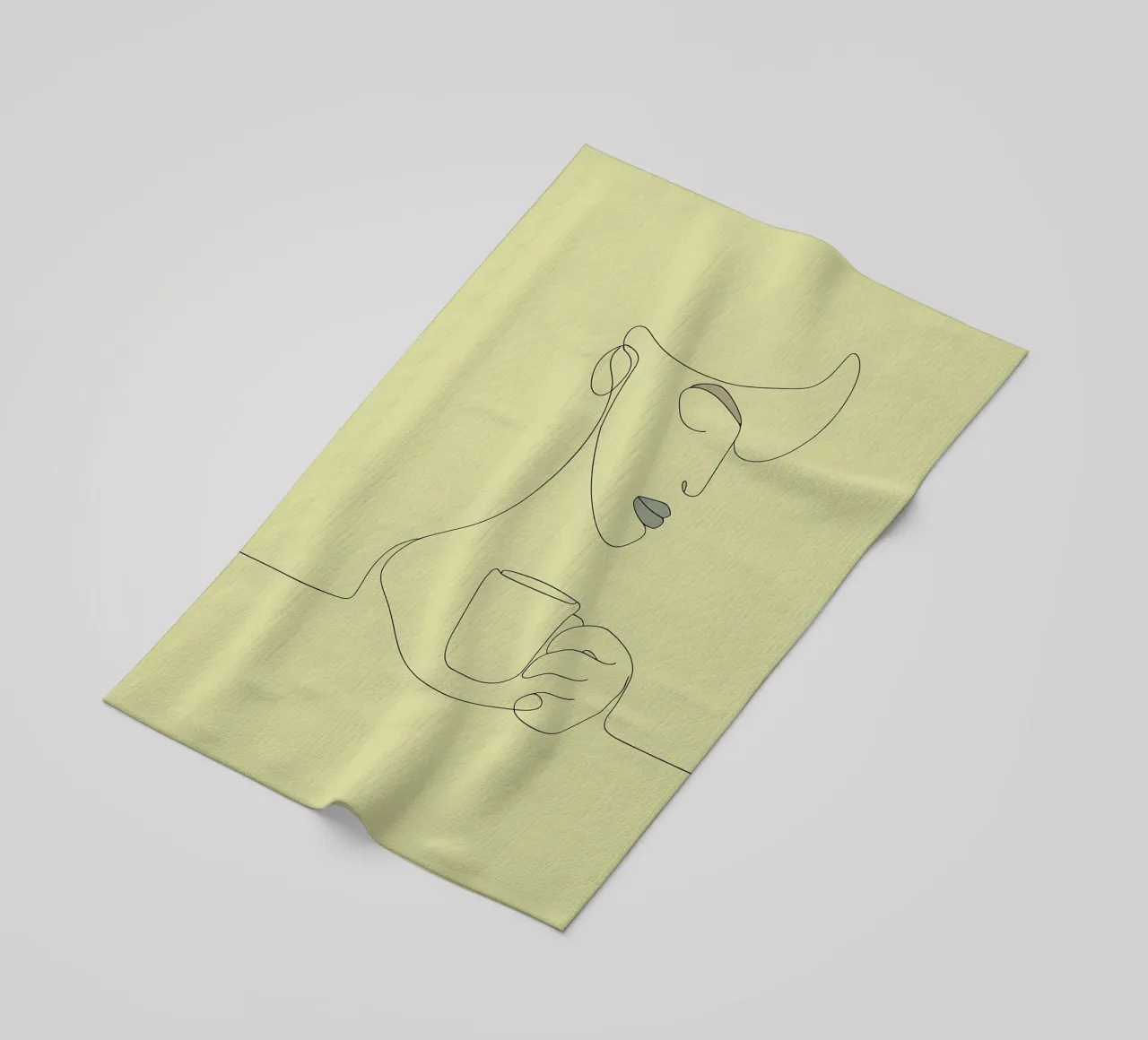 Disegno lineare minimalista di una donna che beve il caffè | Moderno telo mare da Viv Line Art