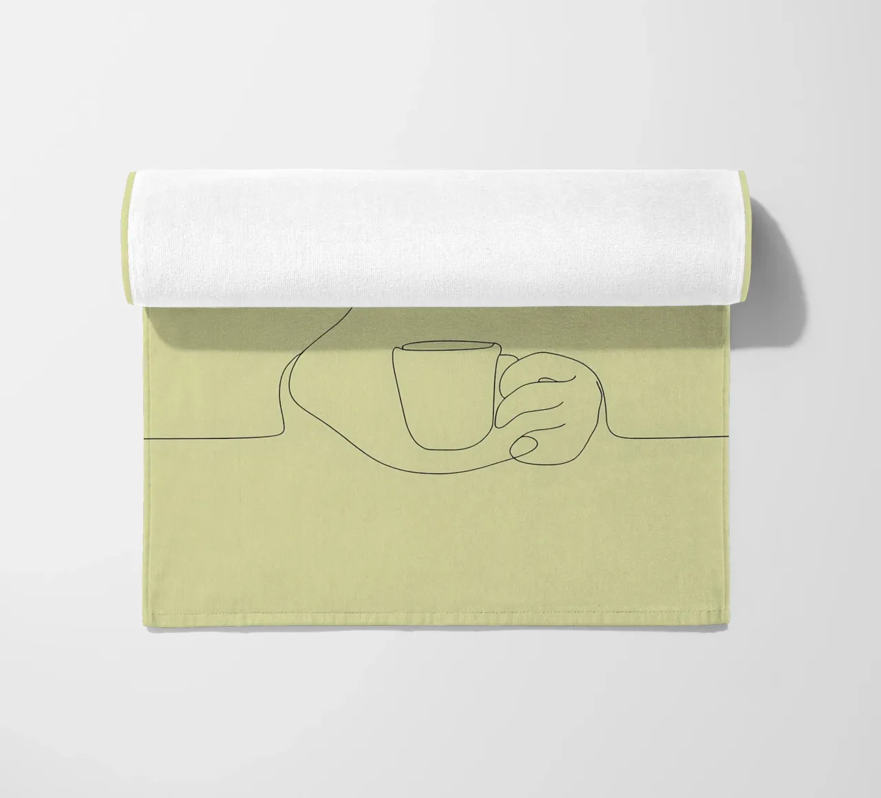 Disegno lineare minimalista di una donna che beve il caffè | Moderno telo mare da Viv Line Art