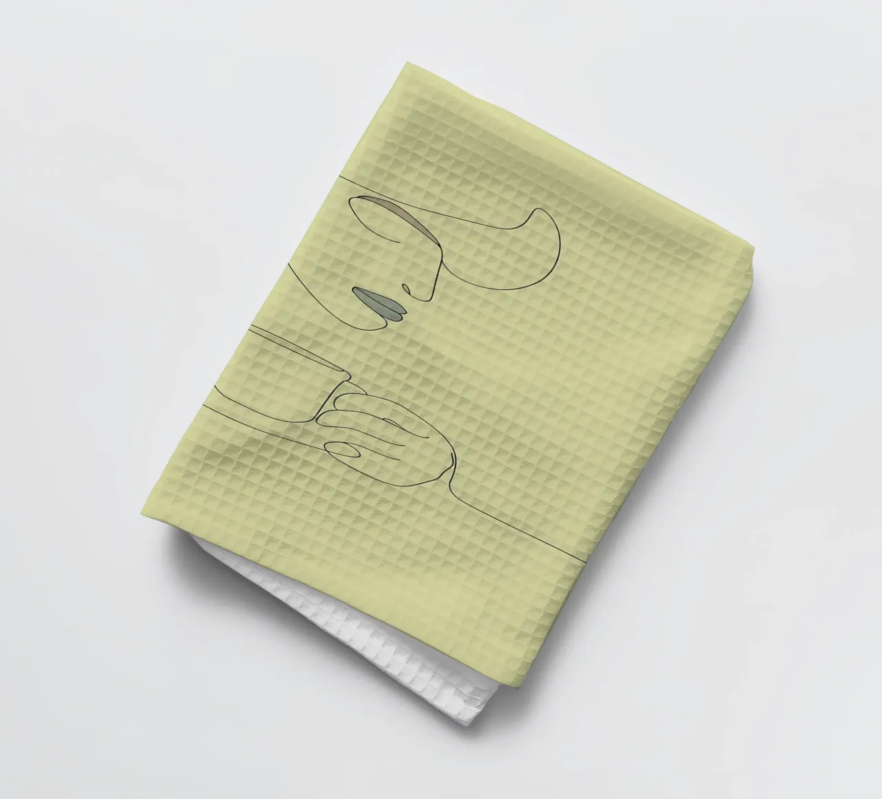 Disegno lineare minimalista di una donna che beve il caffè | Moderno canovaccio da cucina da Viv Line Art