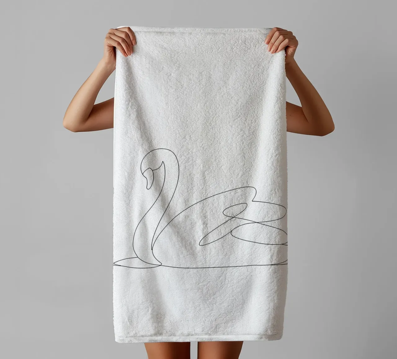 Minimalist One Line Drawing of a Swan | Modern Abstract Art towel by Viv Line Art