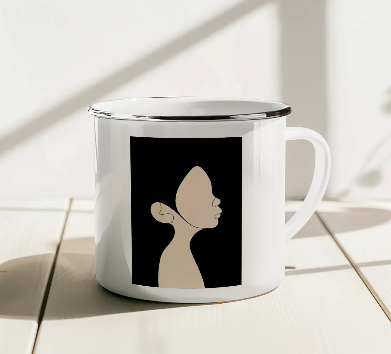 Minimalist Line Drawing of a Child | Modern Abstract Art enamel mug by Viv Line Art