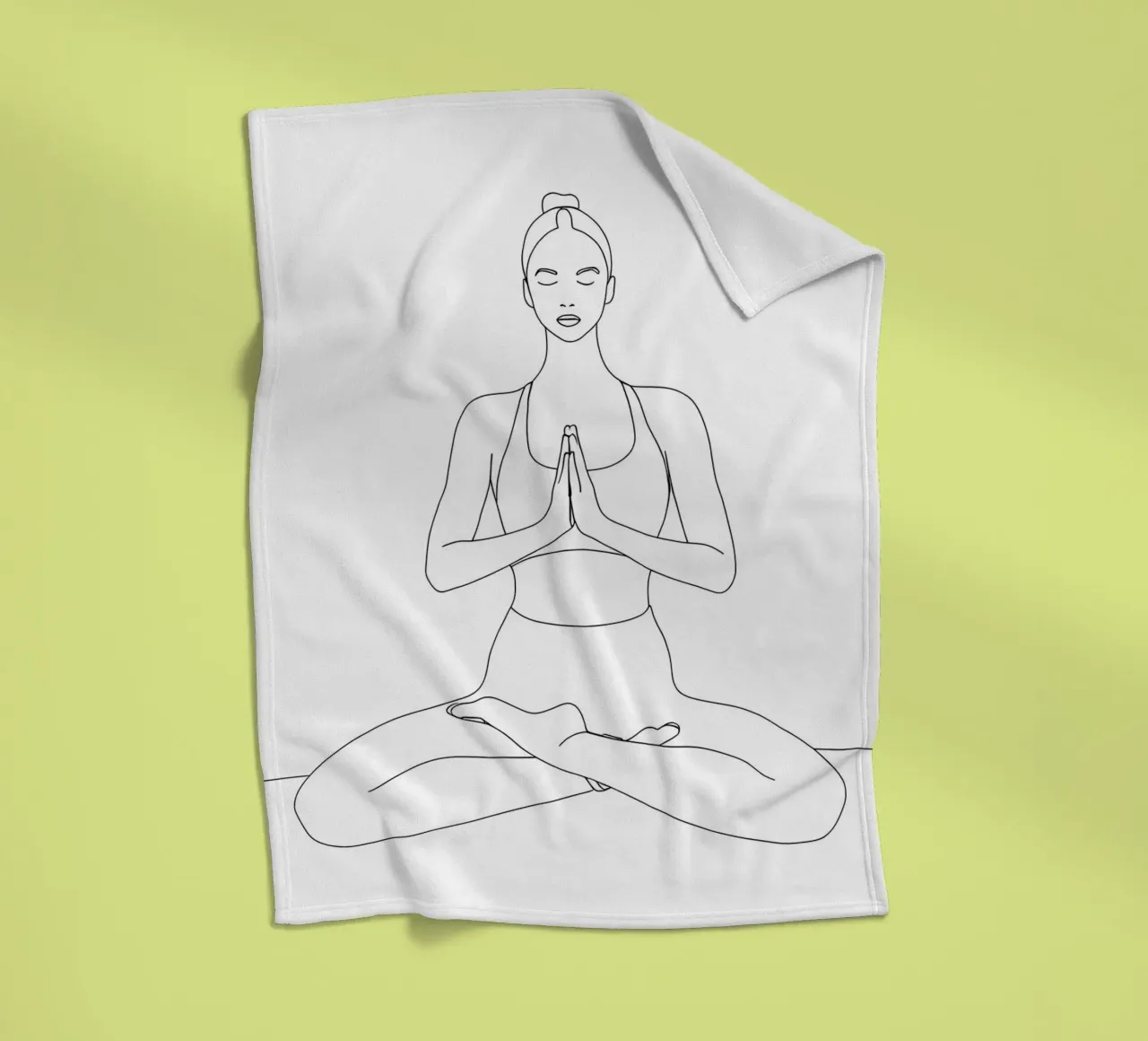 Disegno lineare minimalista di una donna in posizione yoga | Addominali moderni coperta in pile da Viv Line Art